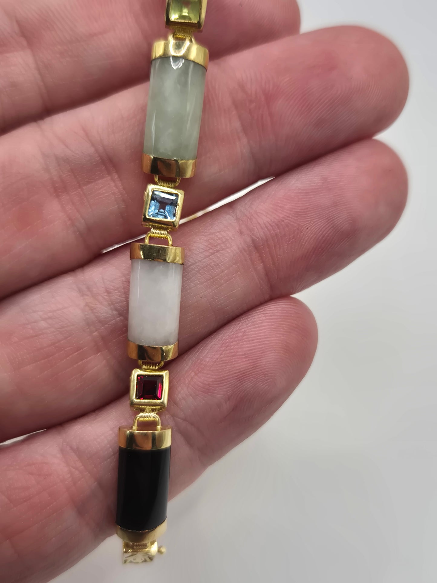 9ct gold multigem and jade bracelet