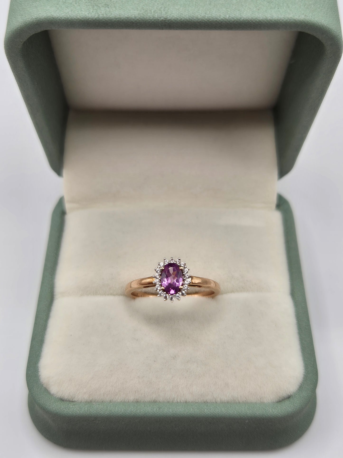 9ct rose gold amethyst and diamond ring