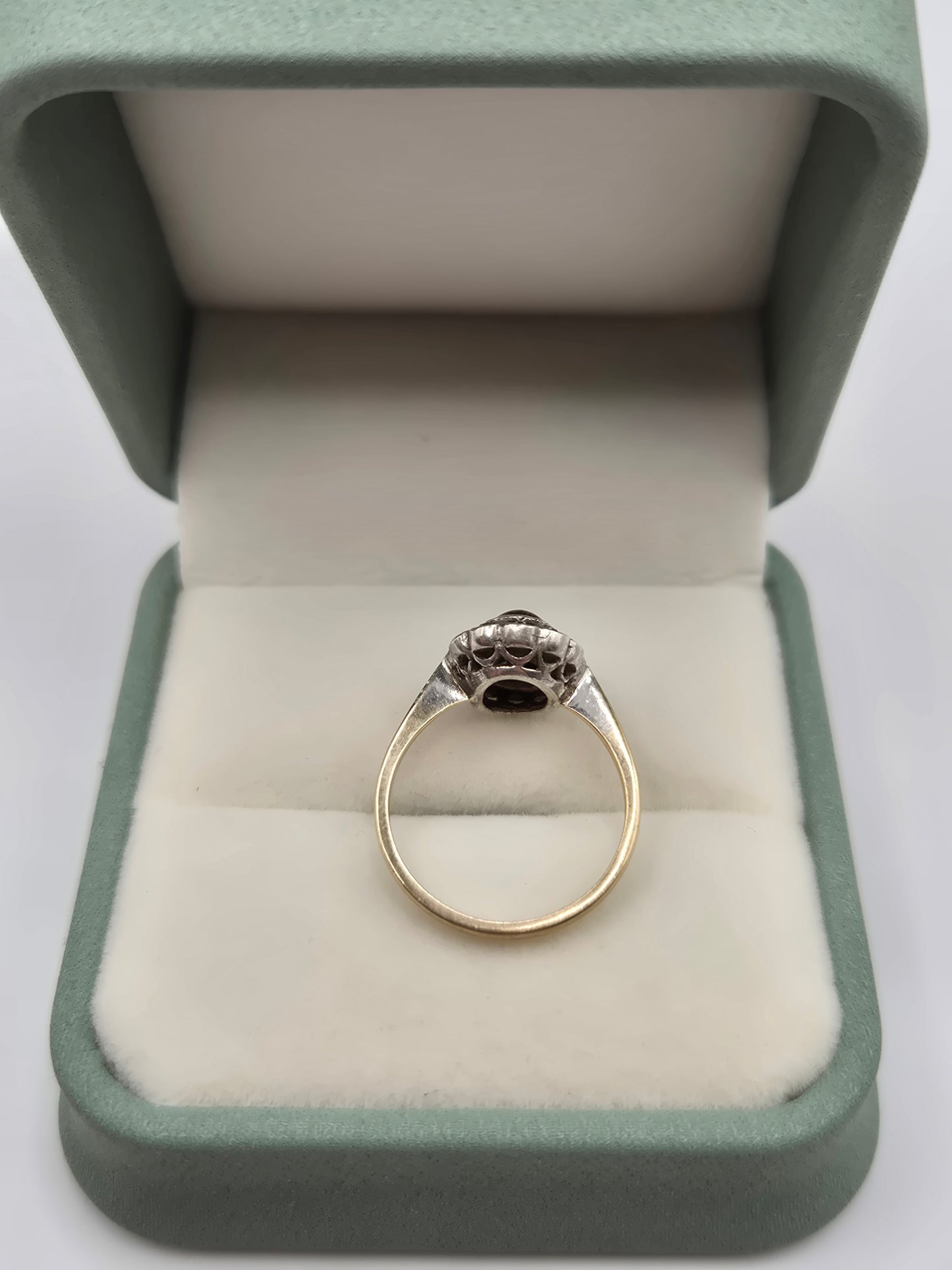 9ct gold and silver moss agate and cz ring