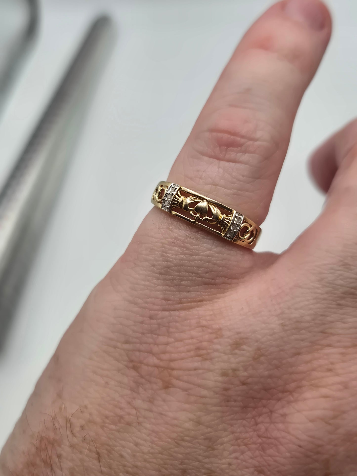 9ct gold diamond claddagh ring