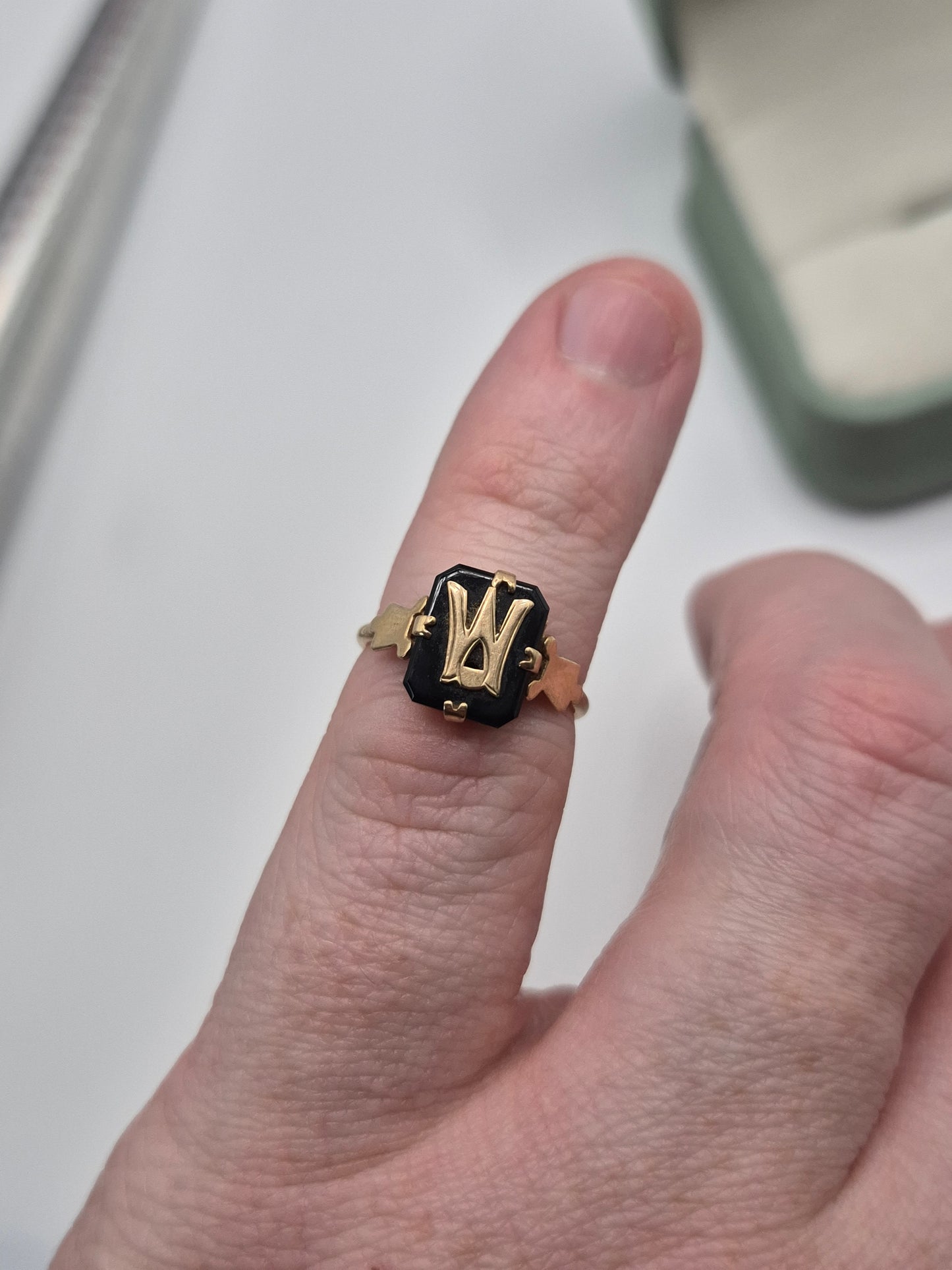 9ct gold onyx initial ring