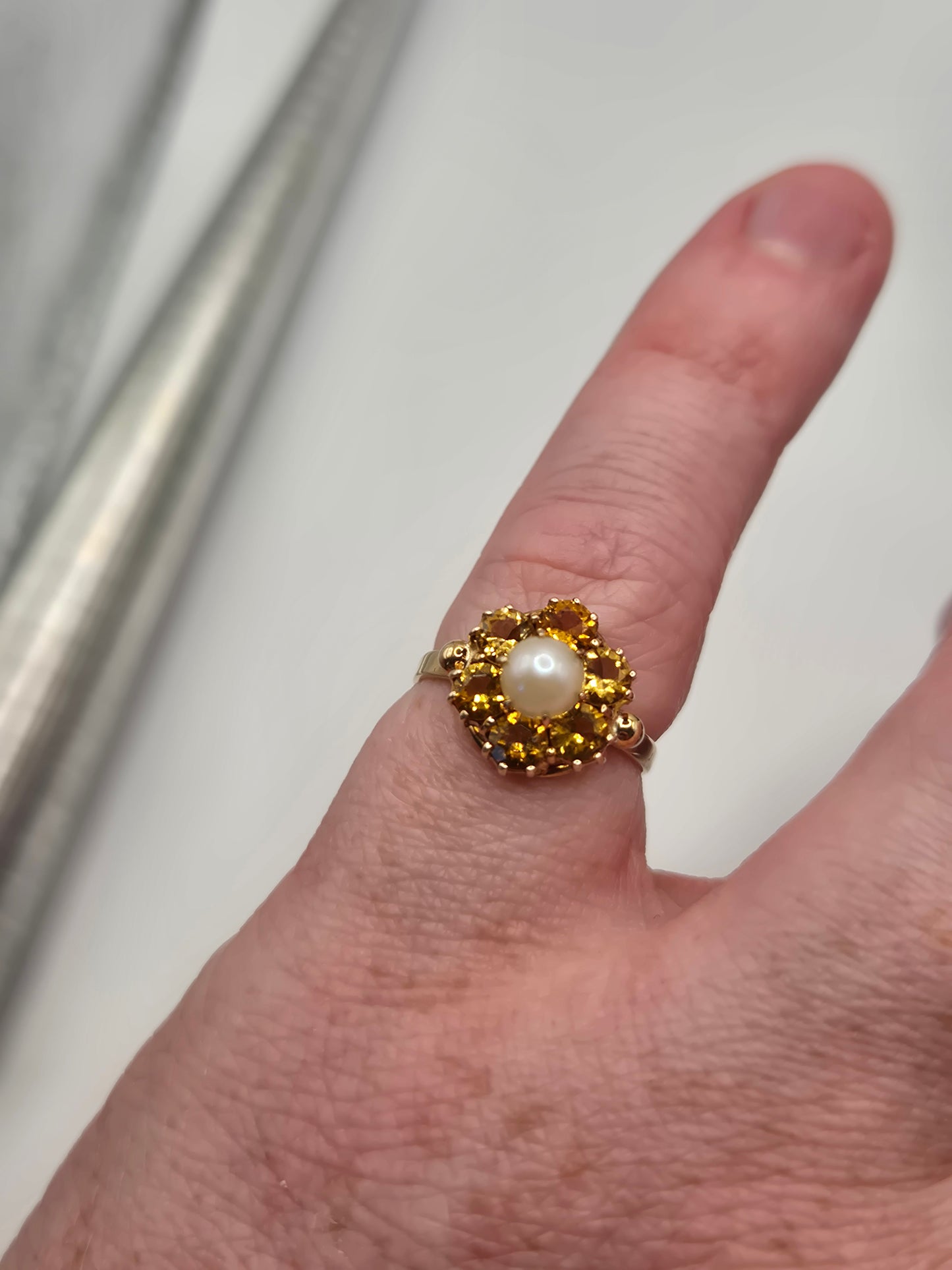 9ct gold pearl and citrine ring