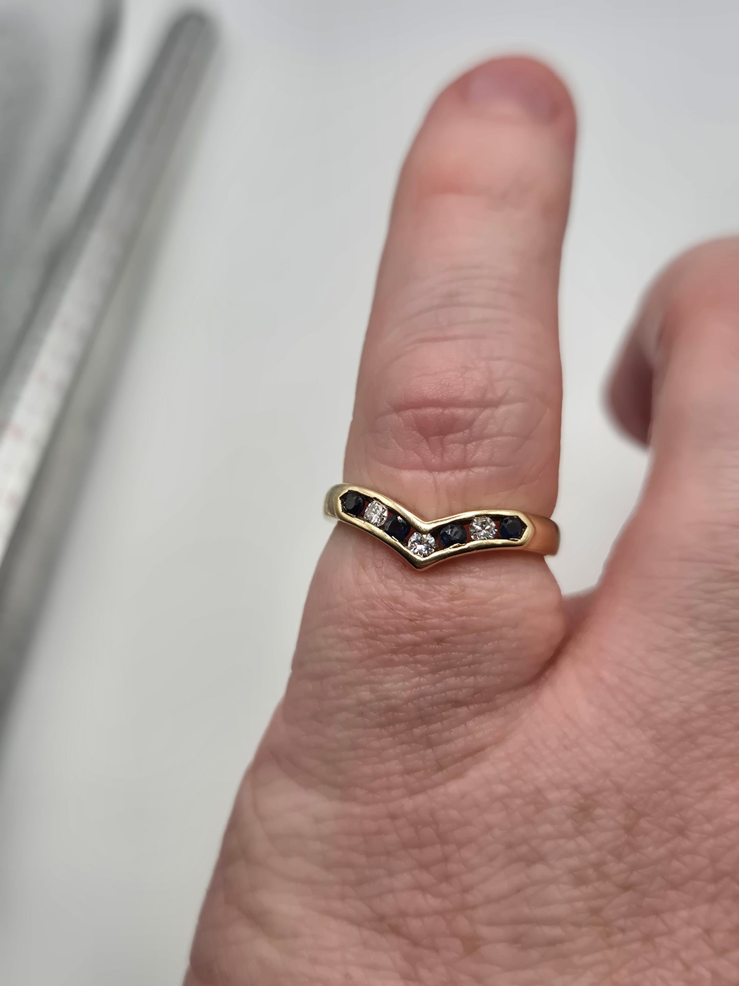 9ct gold sapphire and diamond wishbone ring