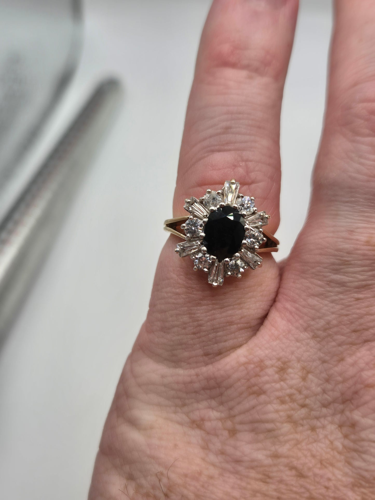 9ct gold sapphire and zircon ring