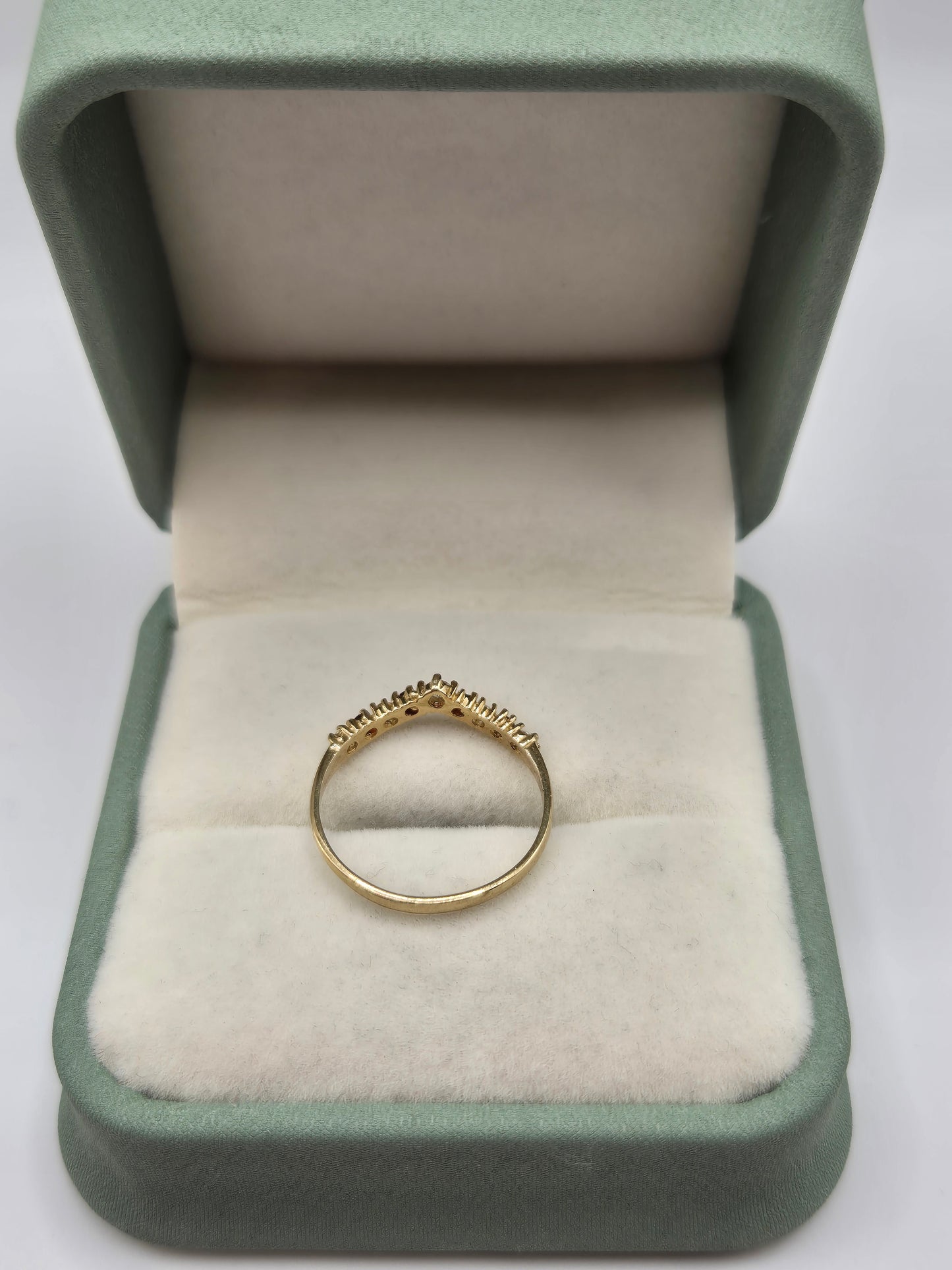 9ct gold garnet and cz wishbone ring