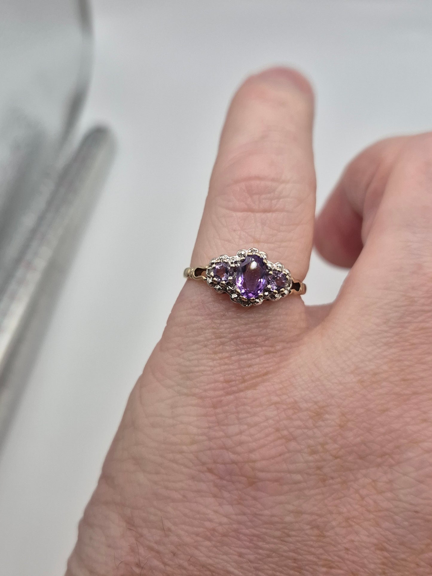 9ct gold amethyst and diamond ring