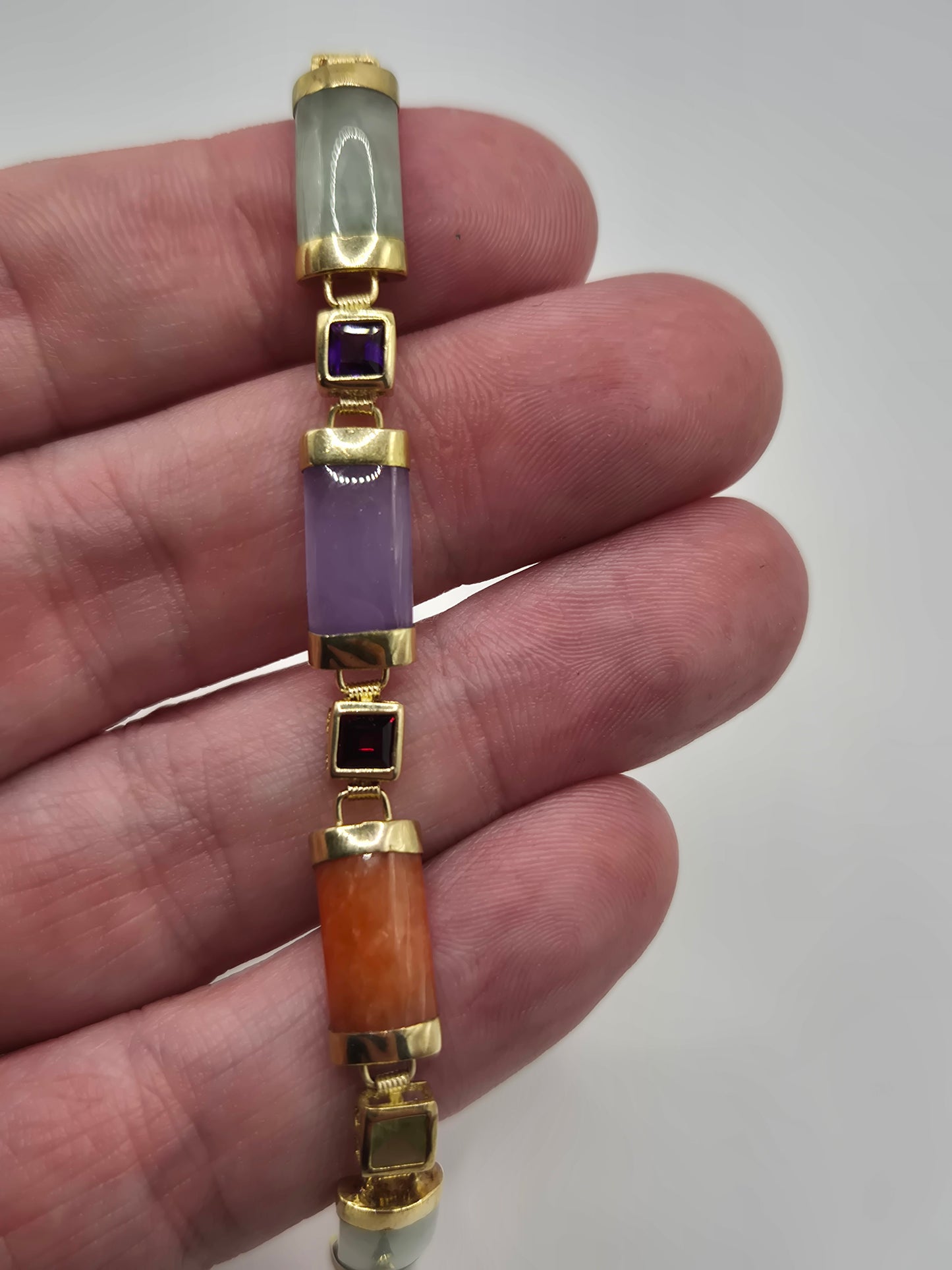 9ct gold multigem and jade bracelet