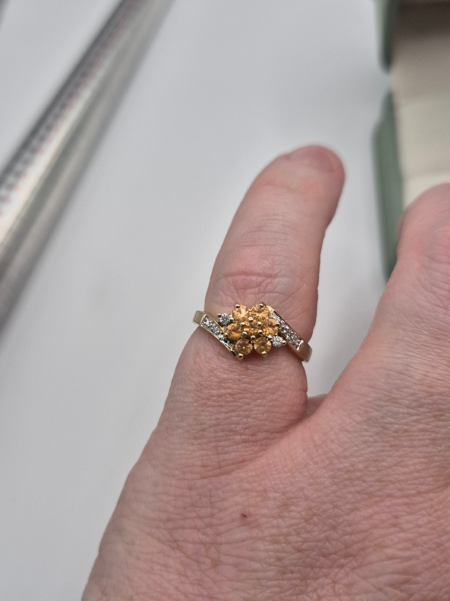 9ct gold citrine and diamond ring