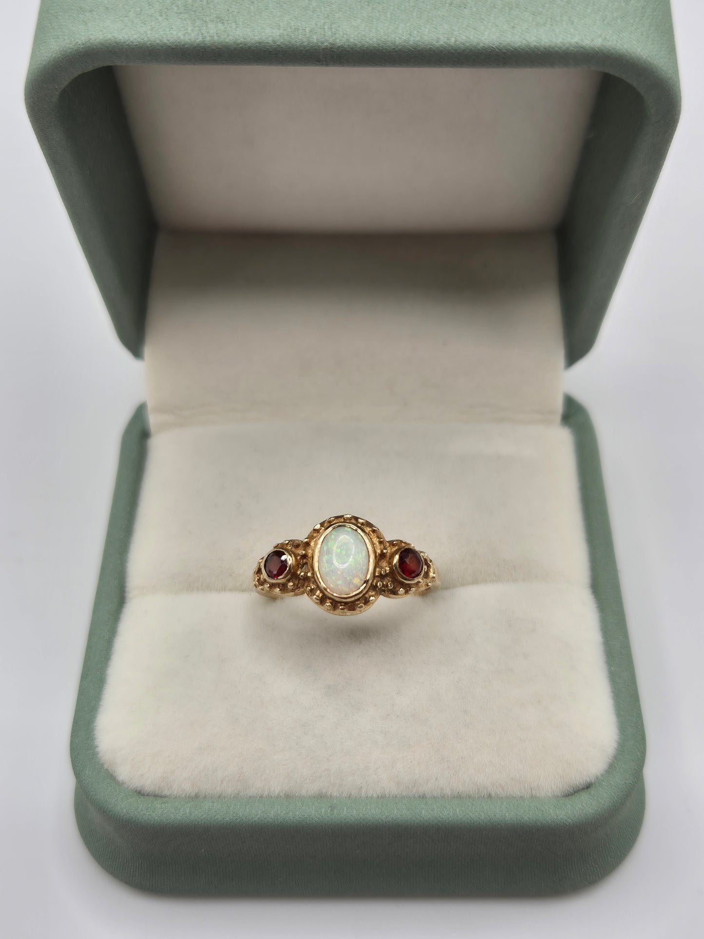 Antique 9ct gold opal and garnet ring