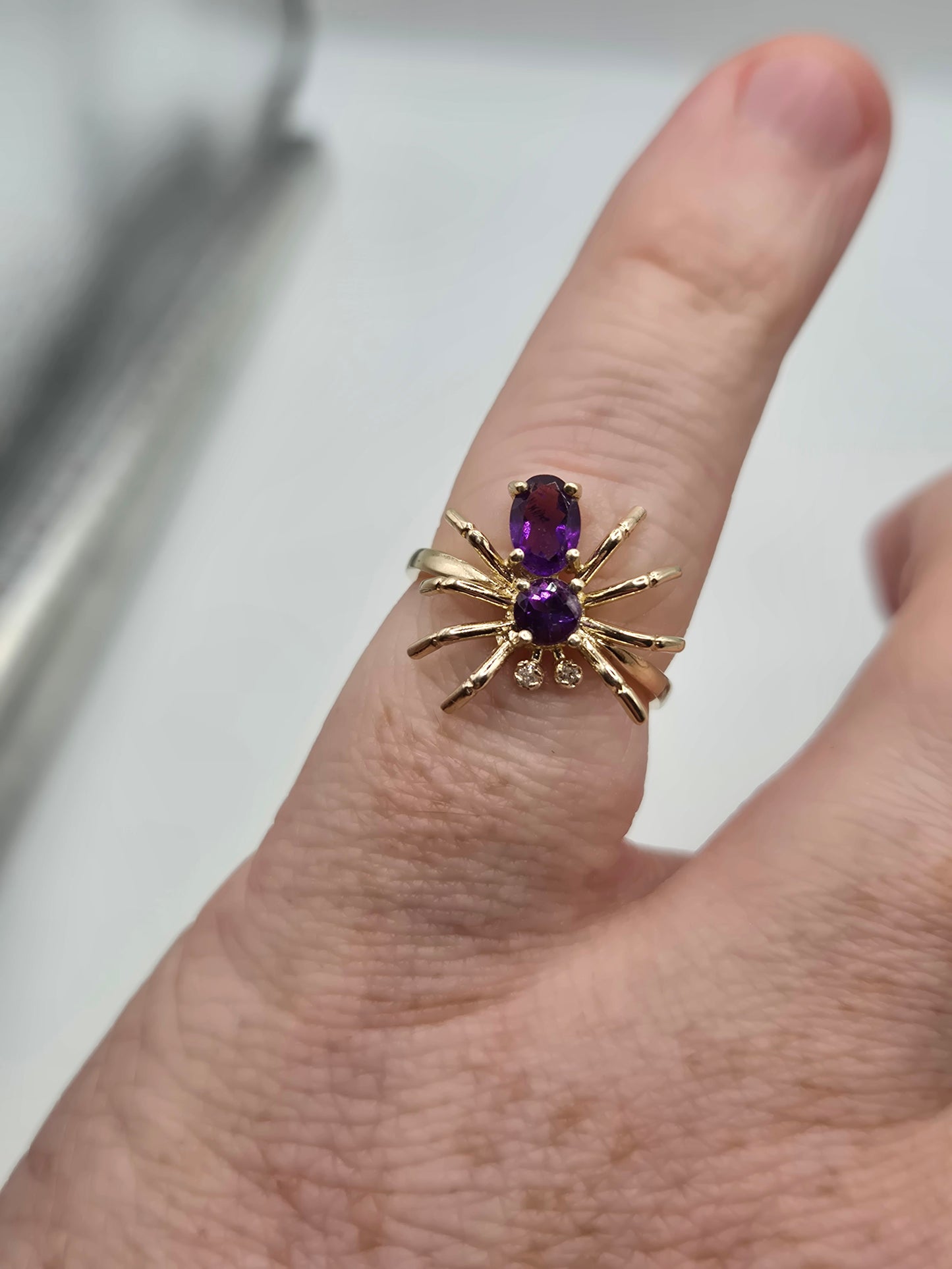 9ct gold amethyst and diamond spider ring