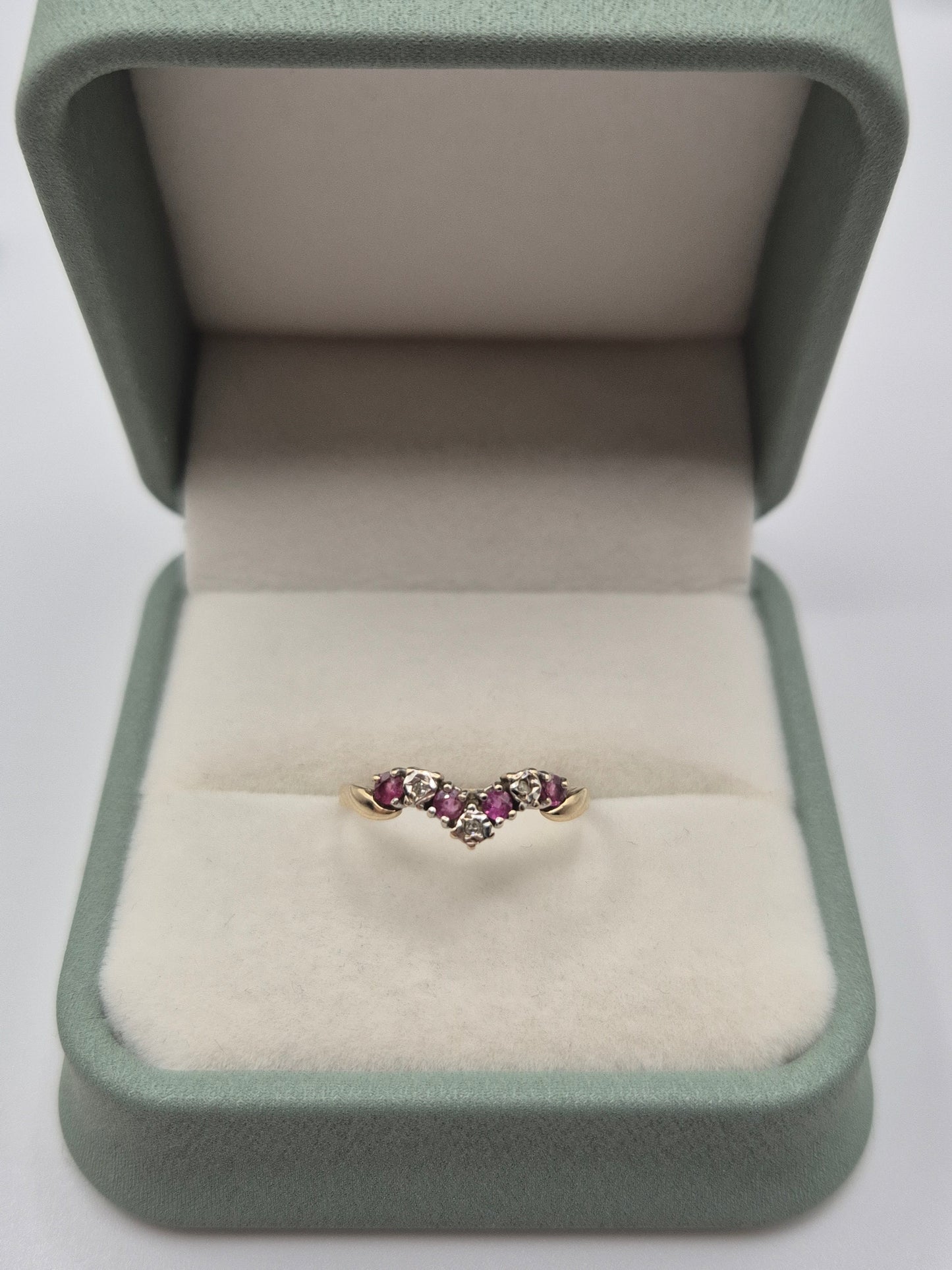 9ct gold ruby and diamond wishbone ring