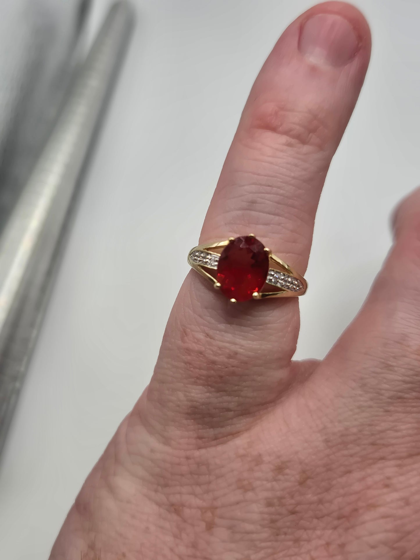 9ct gold fire opal and diamond ring