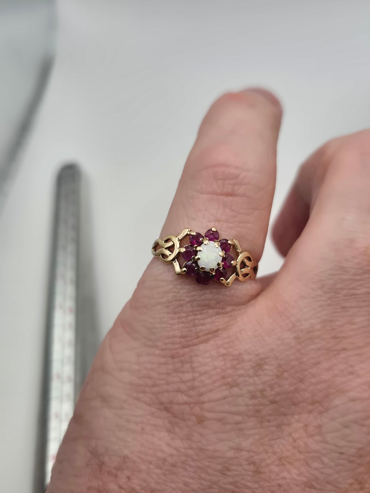 9ct gold opal and ruby ring