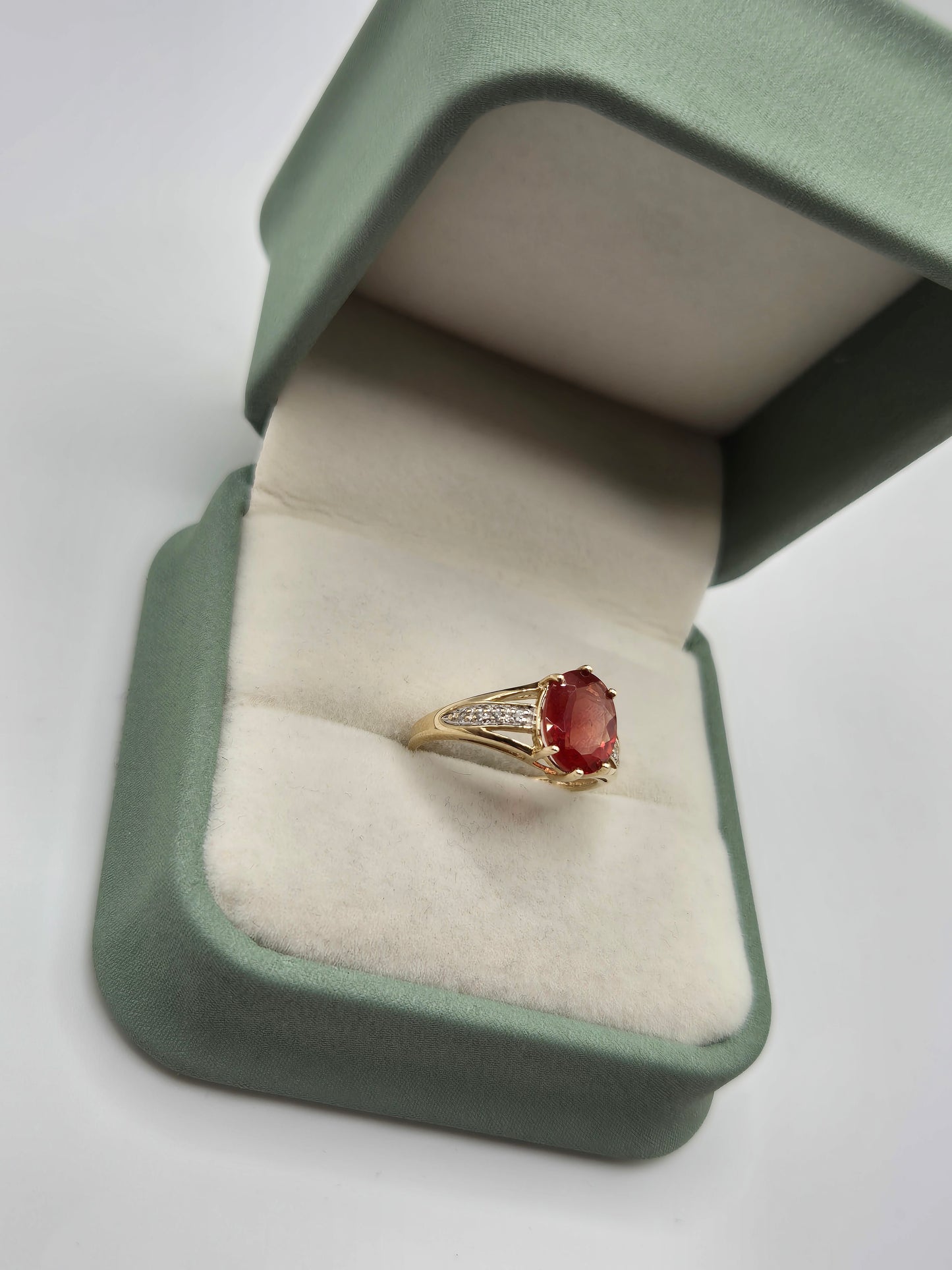9ct gold fire opal and diamond ring