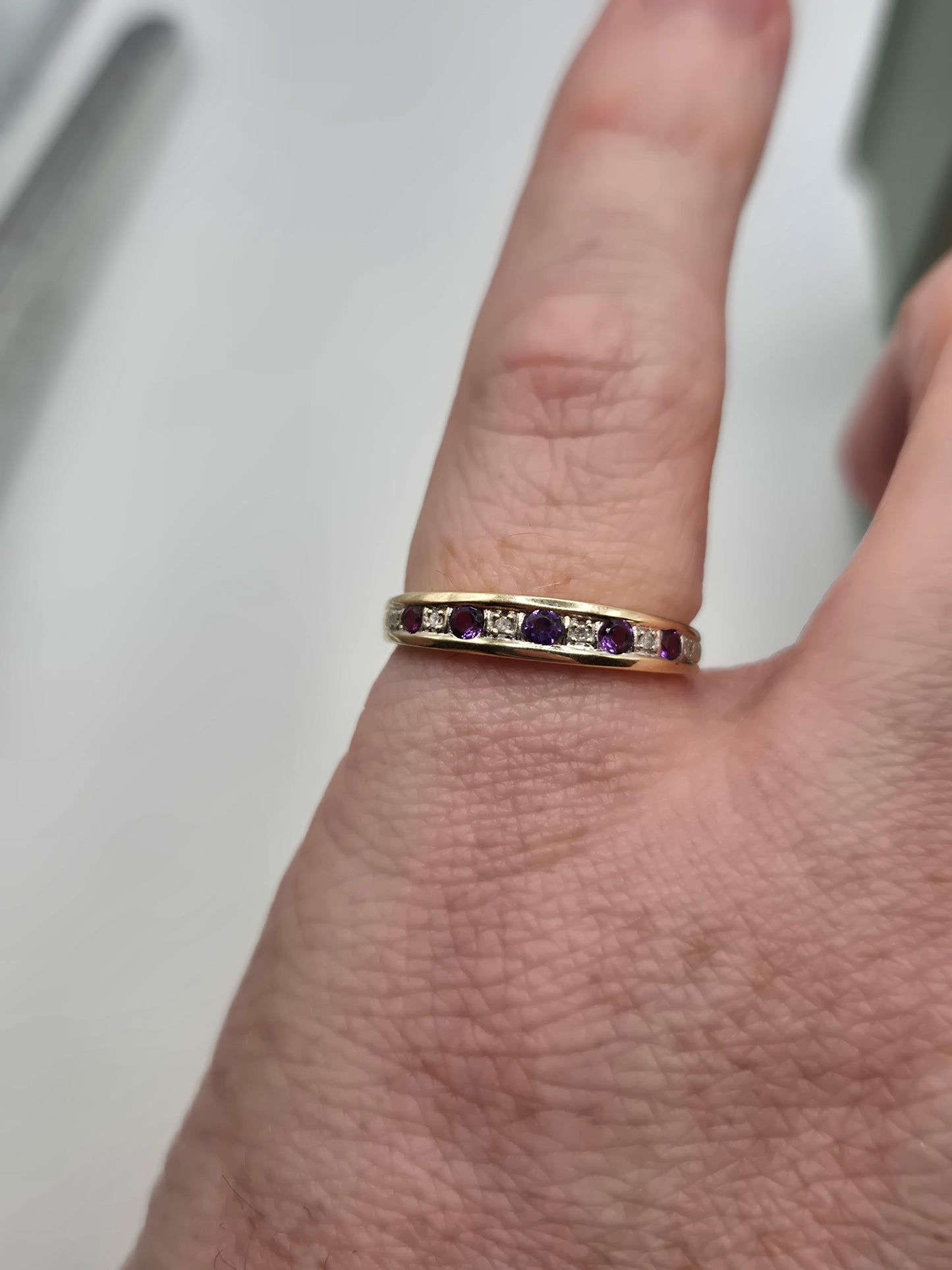 9ct gold amethyst and diamond ring