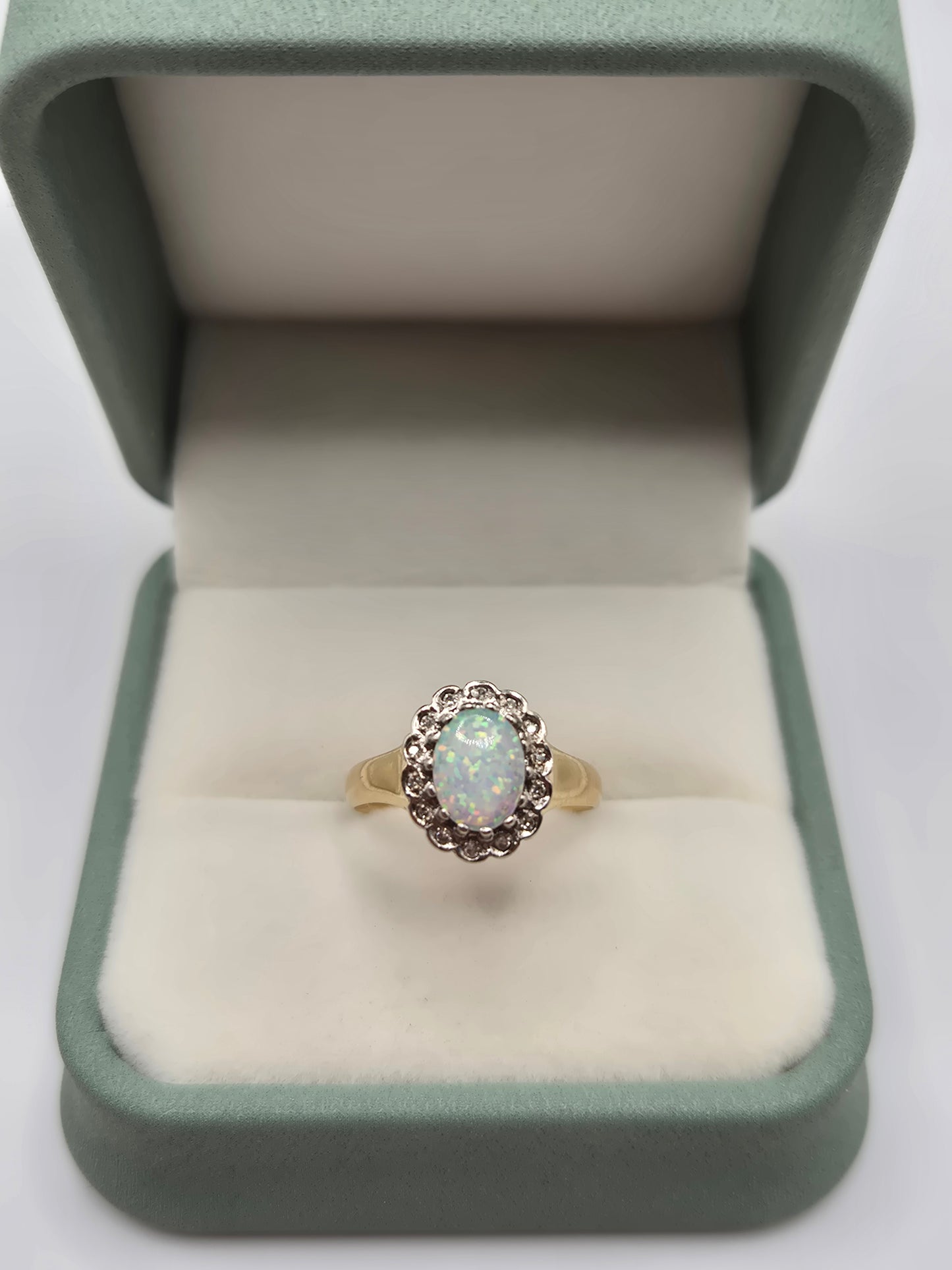 9ct gold simulated opal and diamond ring