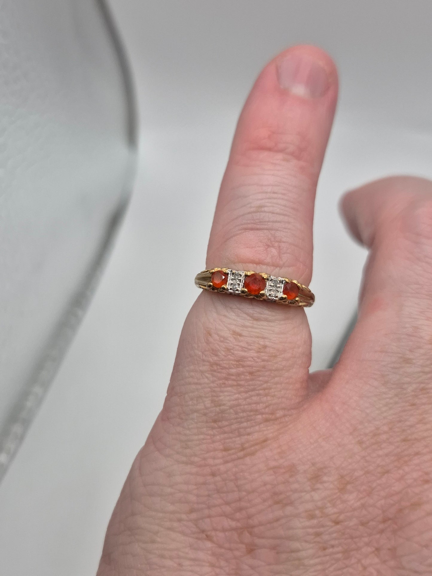 9ct gold fire opal and diamond ring