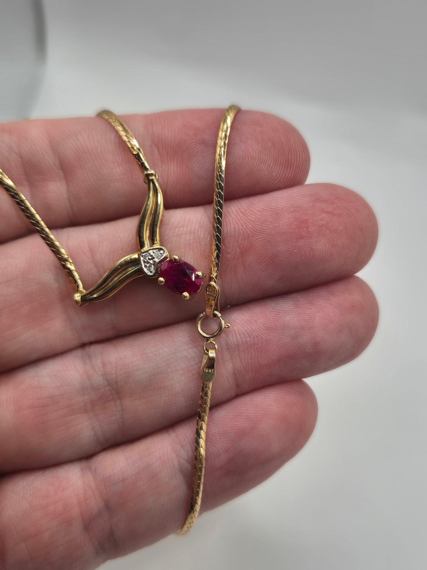 9ct gold ruby and diamond necklace