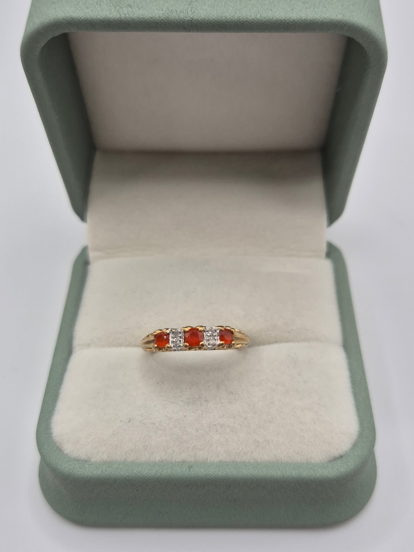 9ct gold fire opal and diamond ring