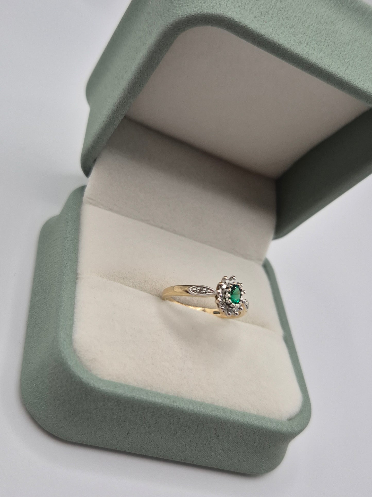 9ct gold simulated emerald and diamond ring