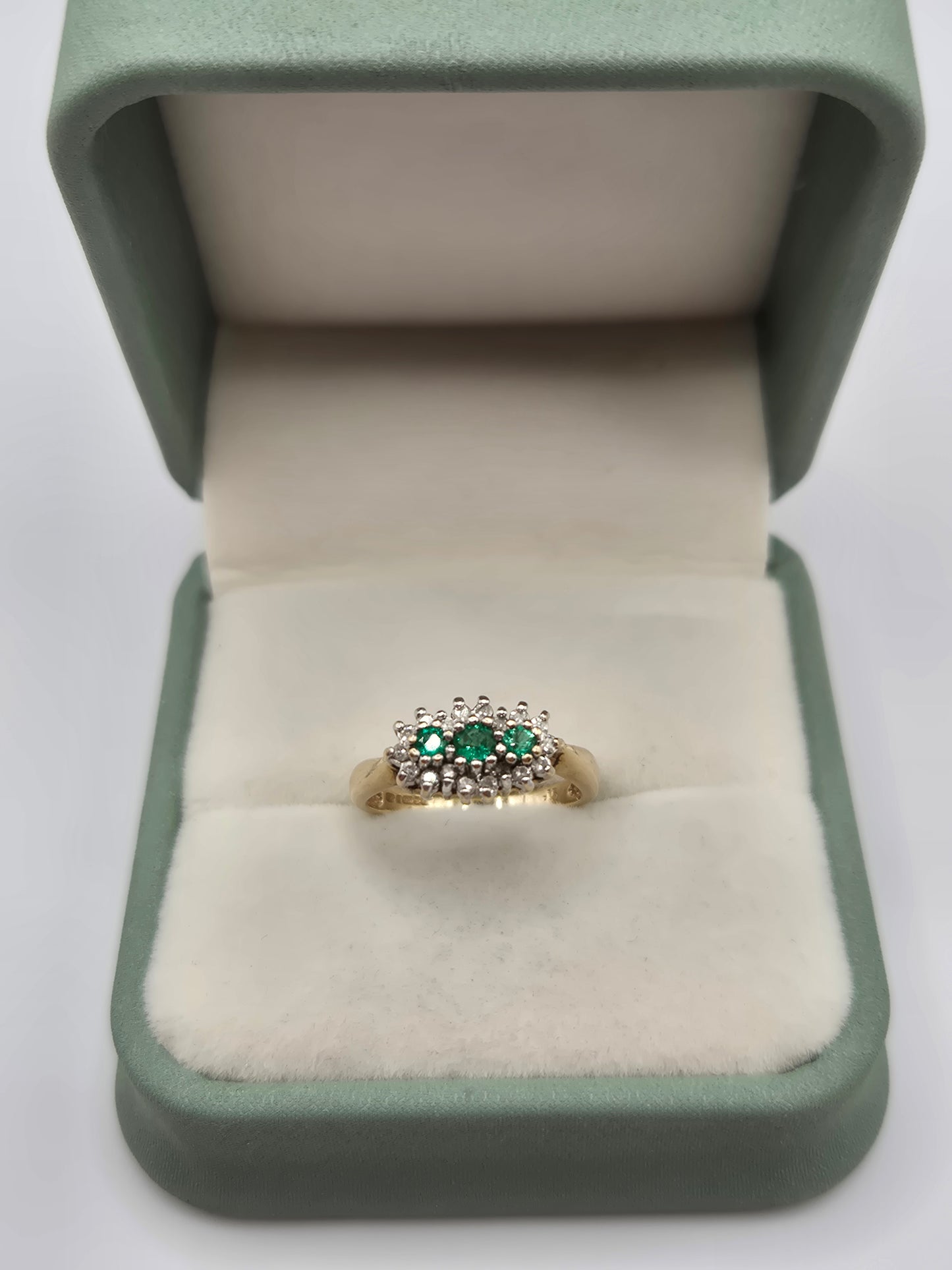 9ct gold emerald and diamond ring