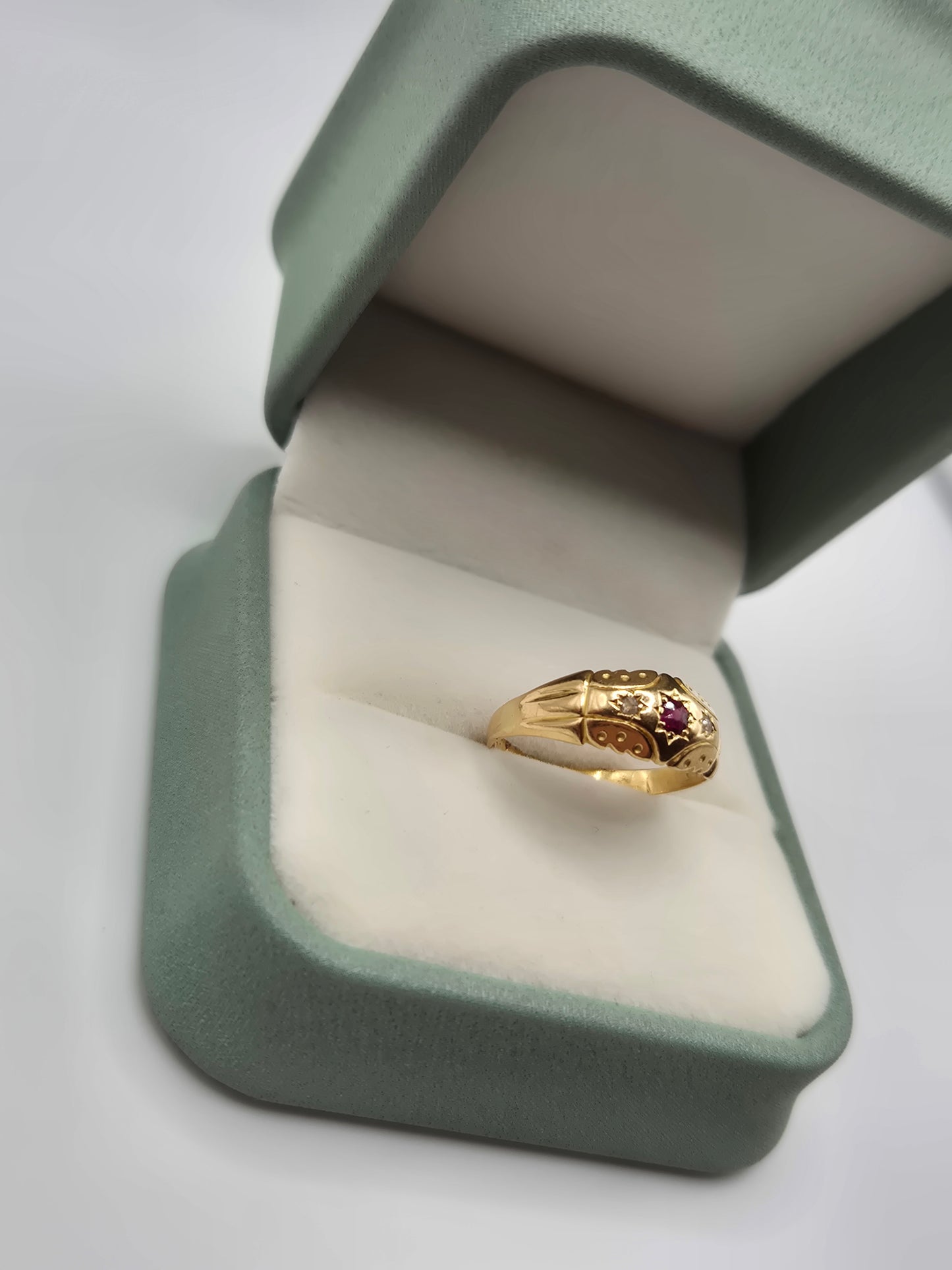 Edwardian 18ct gold ruby and diamond gypsy ring