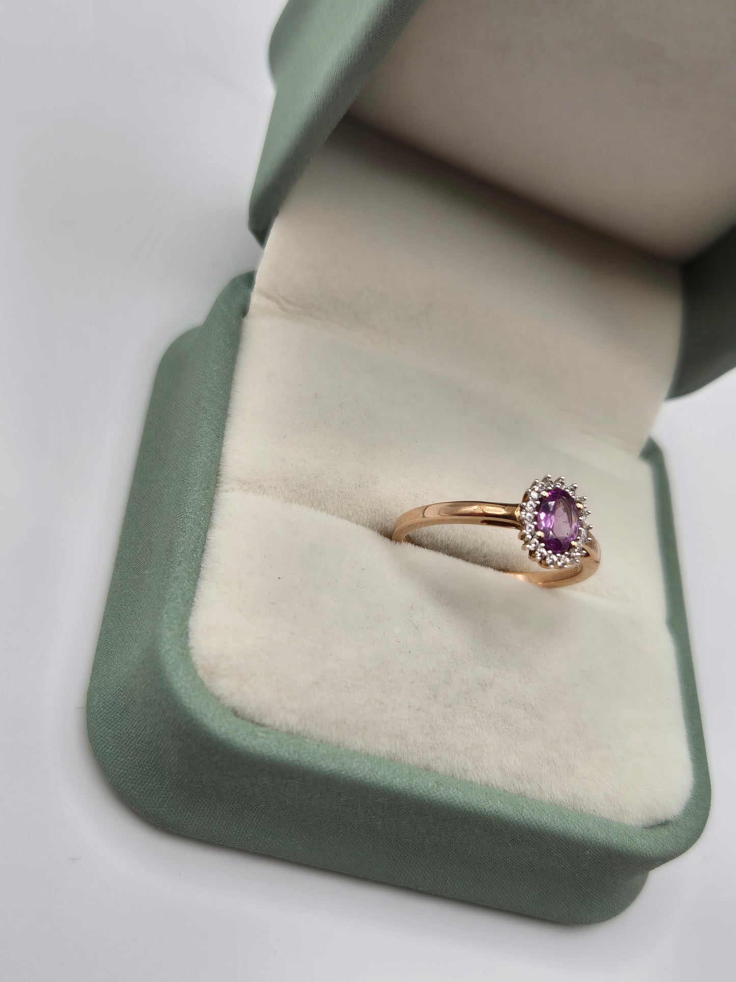 9ct rose gold amethyst and diamond ring