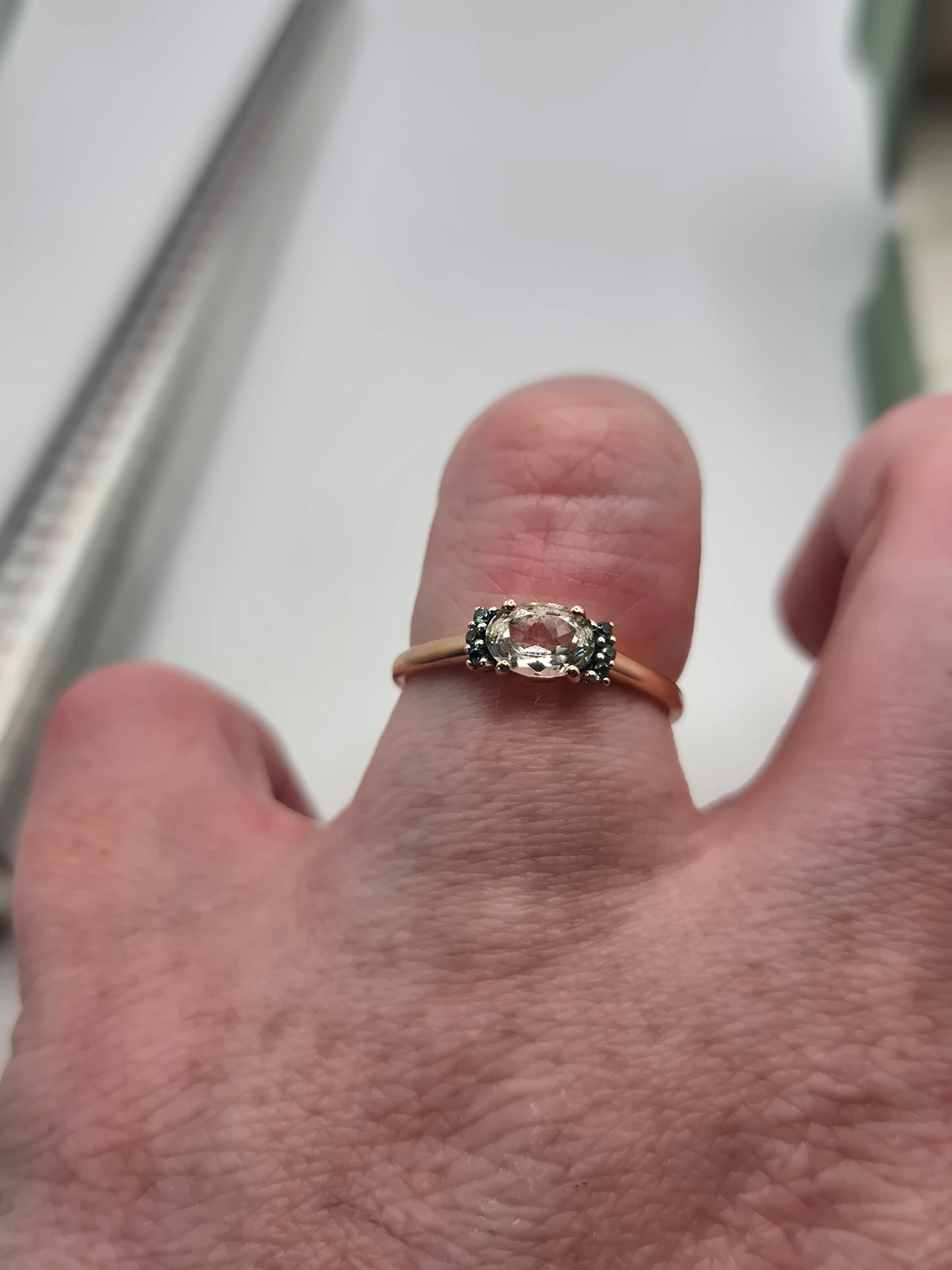 9ct rose gold morganite and sapphire ring