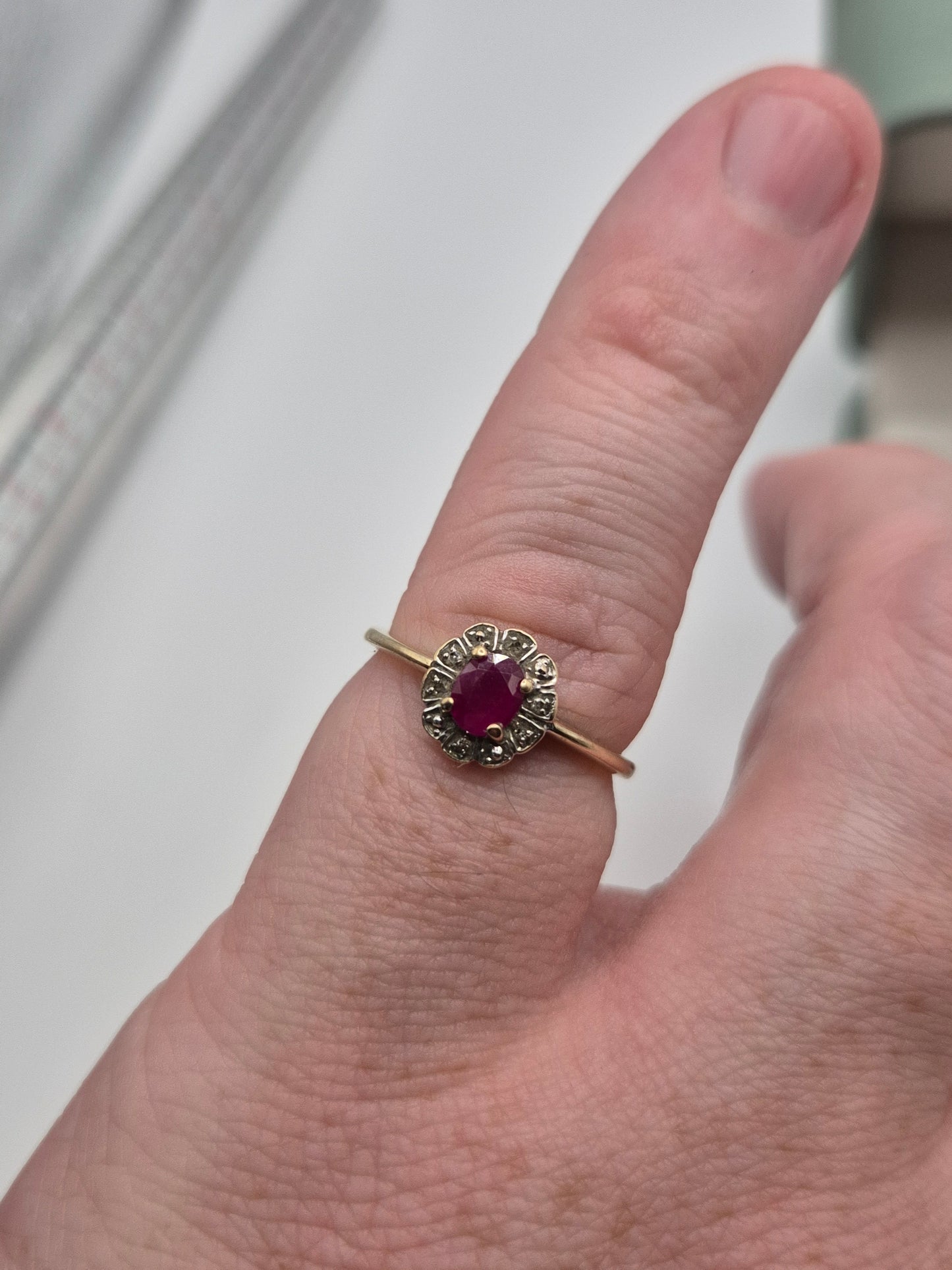 9ct gold ruby and diamond ring