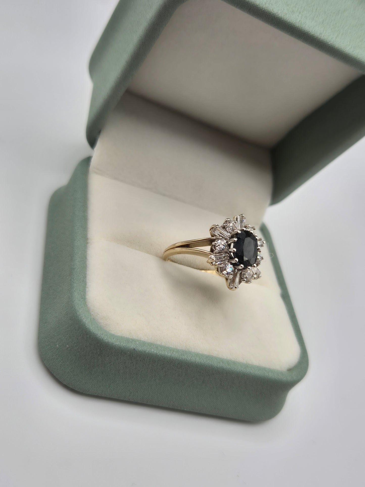9ct gold sapphire and zircon ring