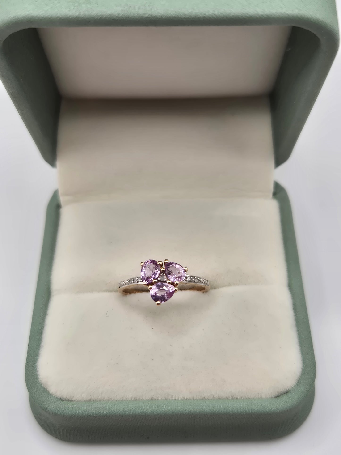 9ct rose gold amethyst and diamond ring