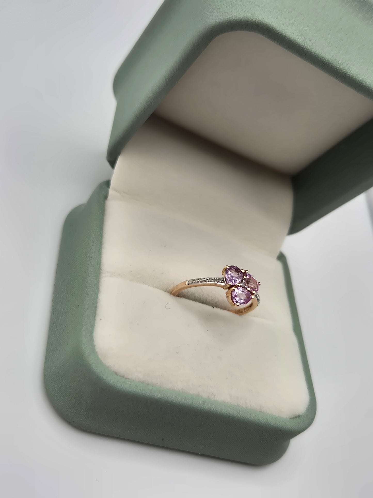 9ct rose gold amethyst and diamond ring