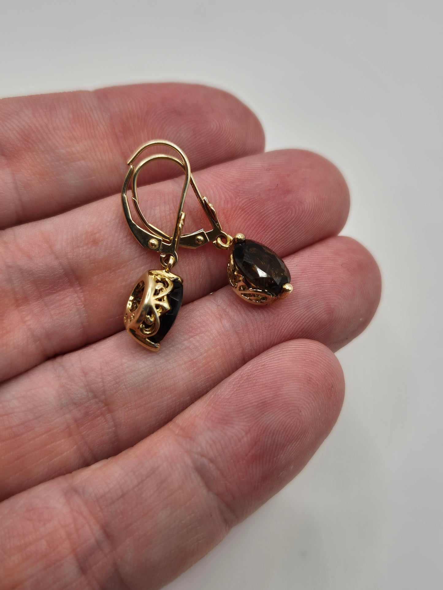 9ct gold smokey quartz earrings