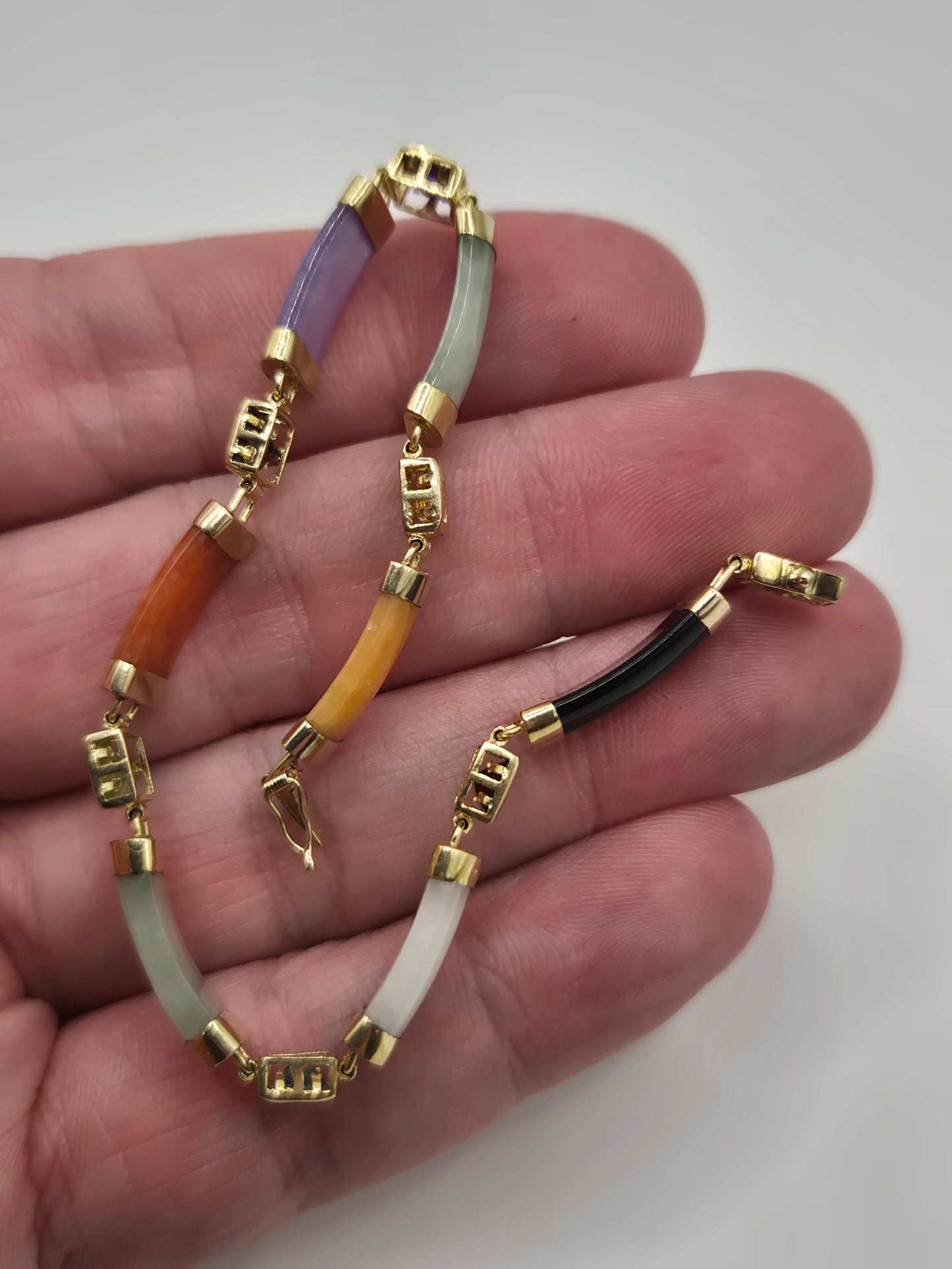 9ct gold multigem and jade bracelet