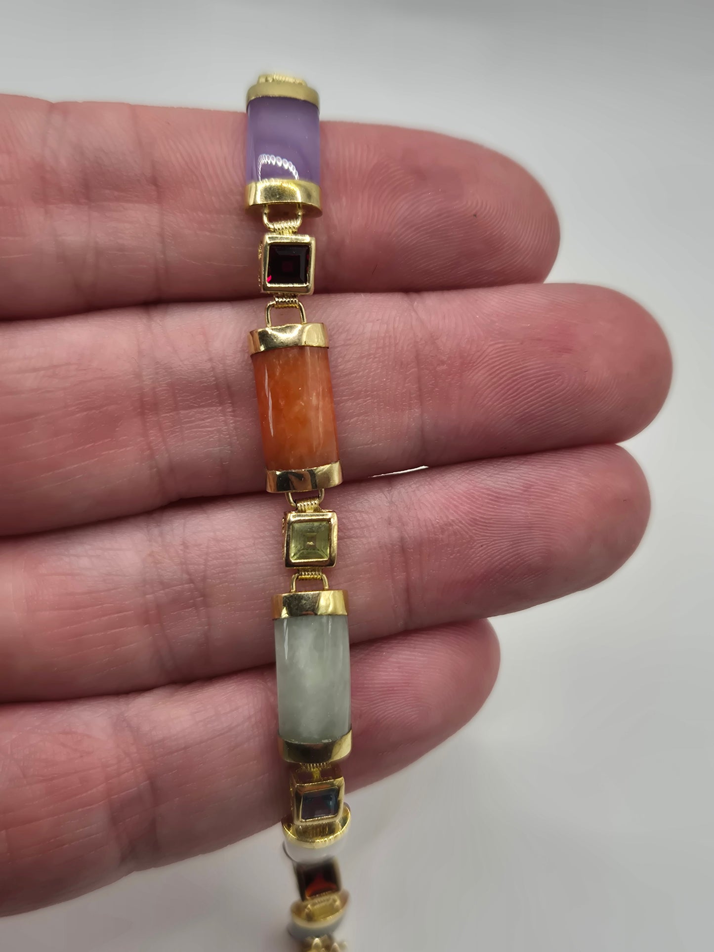 9ct gold multigem and jade bracelet
