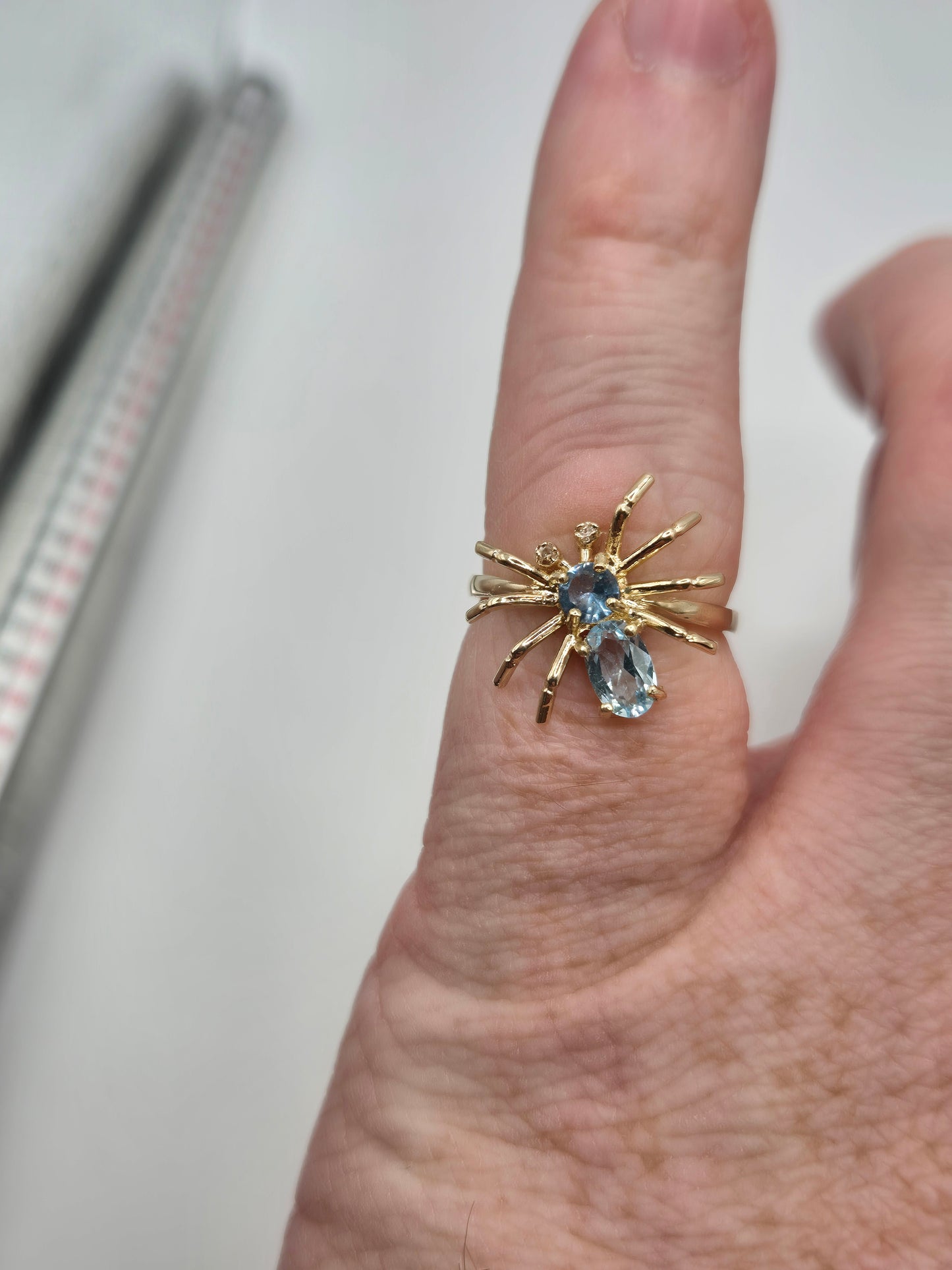 9ct gold topaz and diamond spider ring