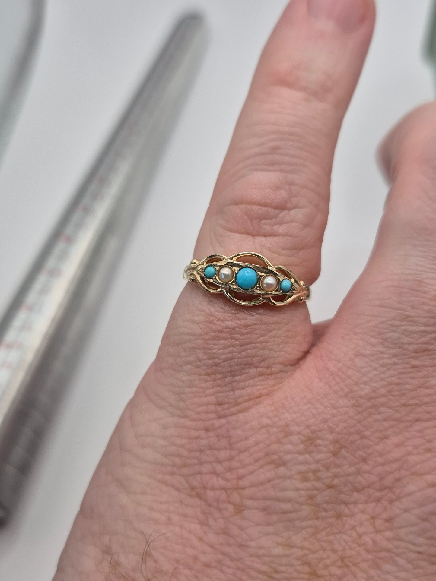 9ct gold turquoise and pearl ring