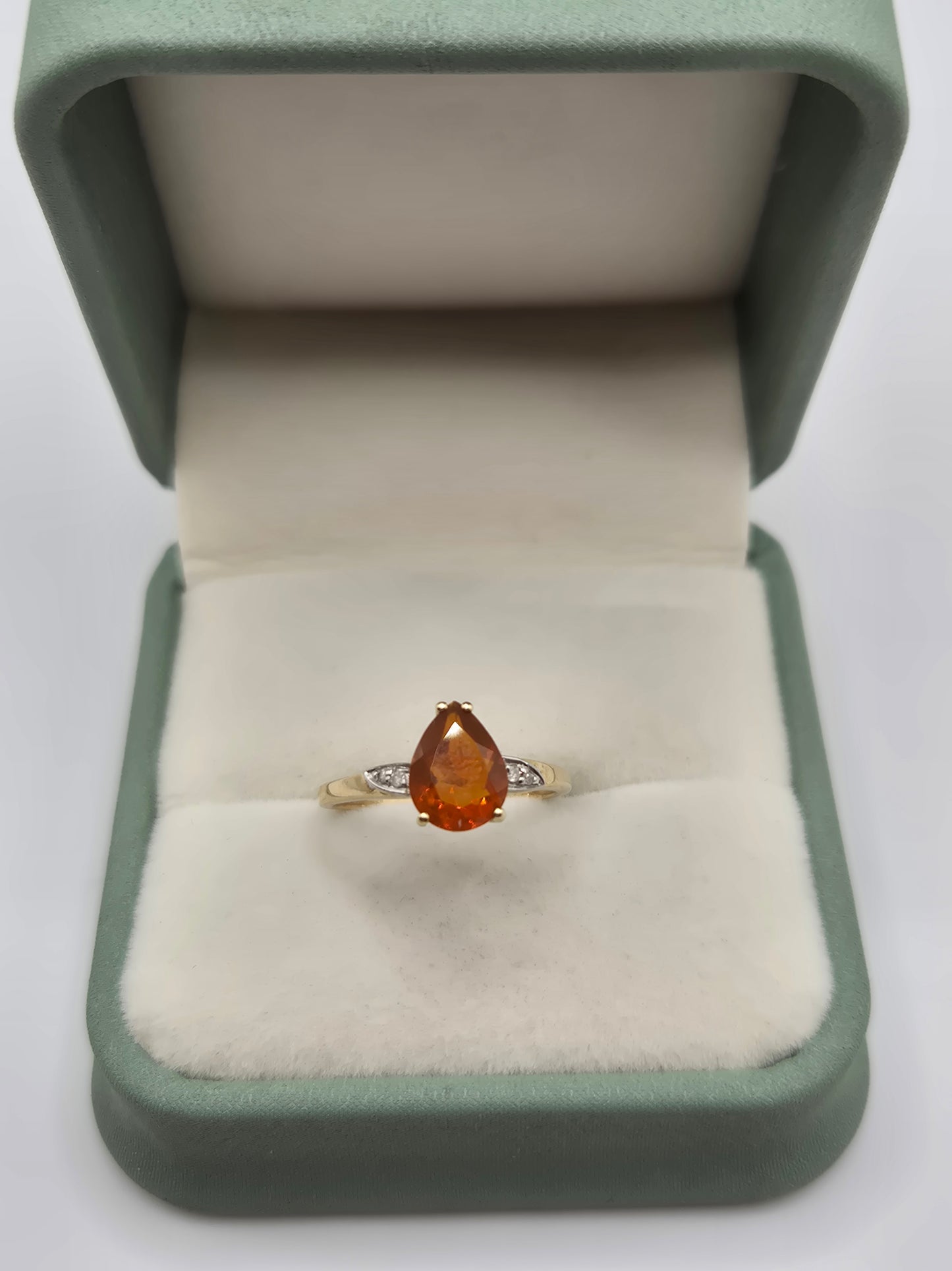 9ct gold fire opal and diamond ring