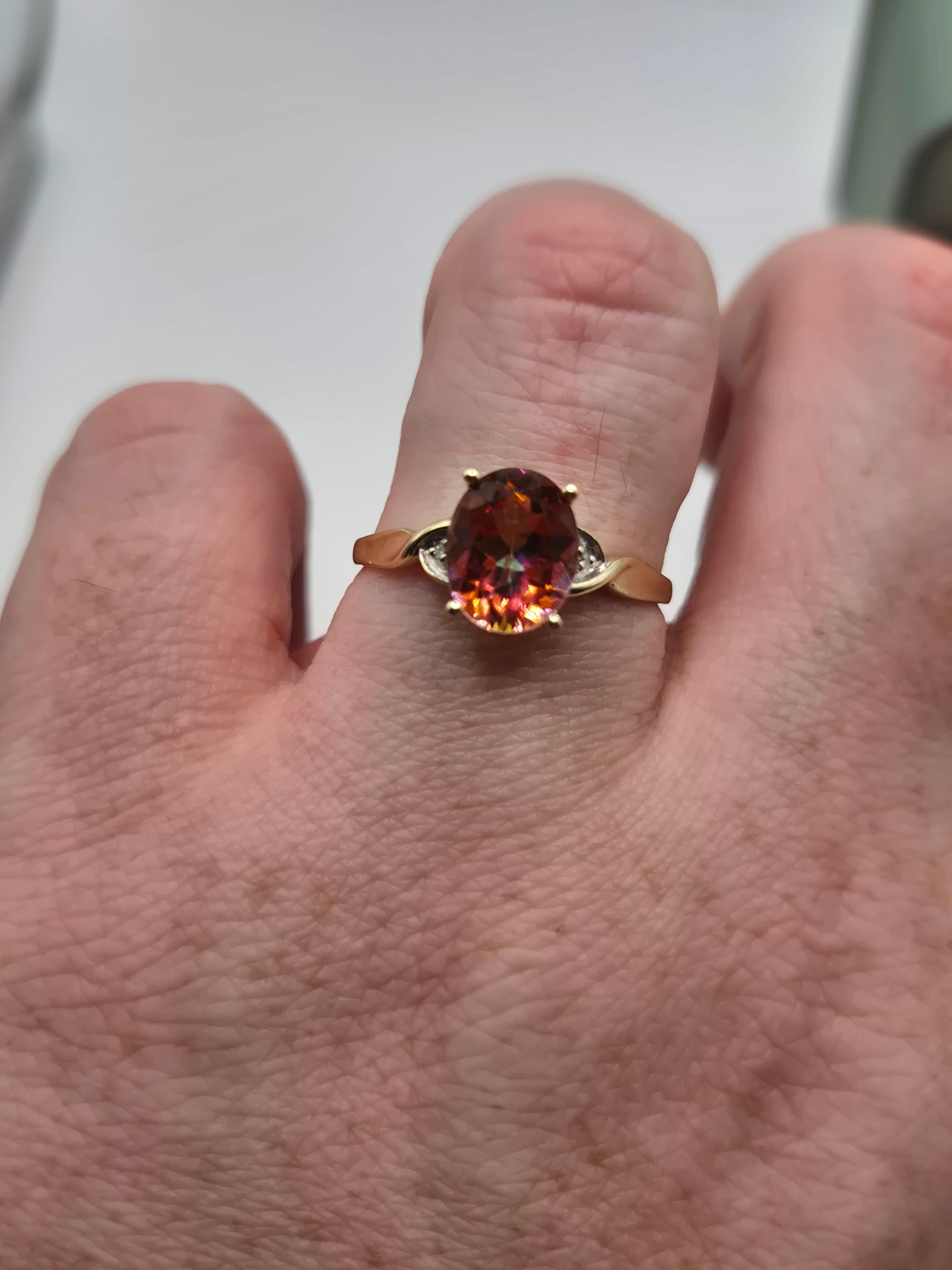 9ct gold fire topaz and diamond ring