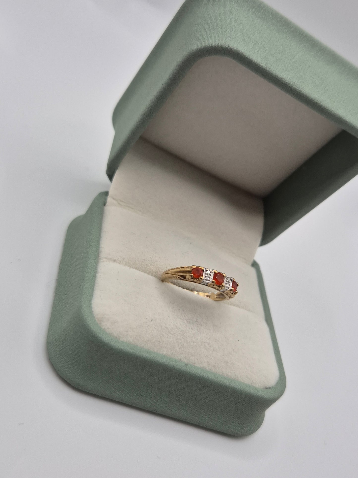 9ct gold fire opal and diamond ring