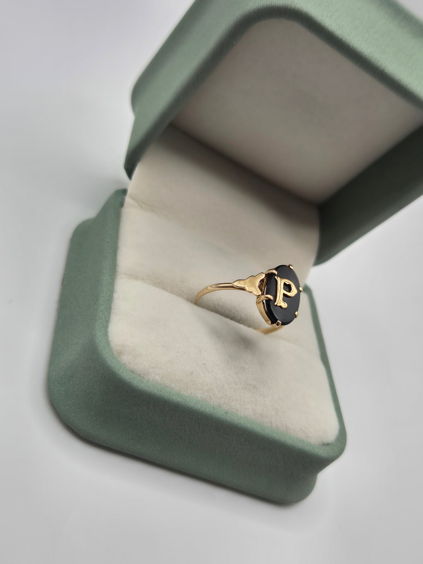 9ct gold onyx initial ring