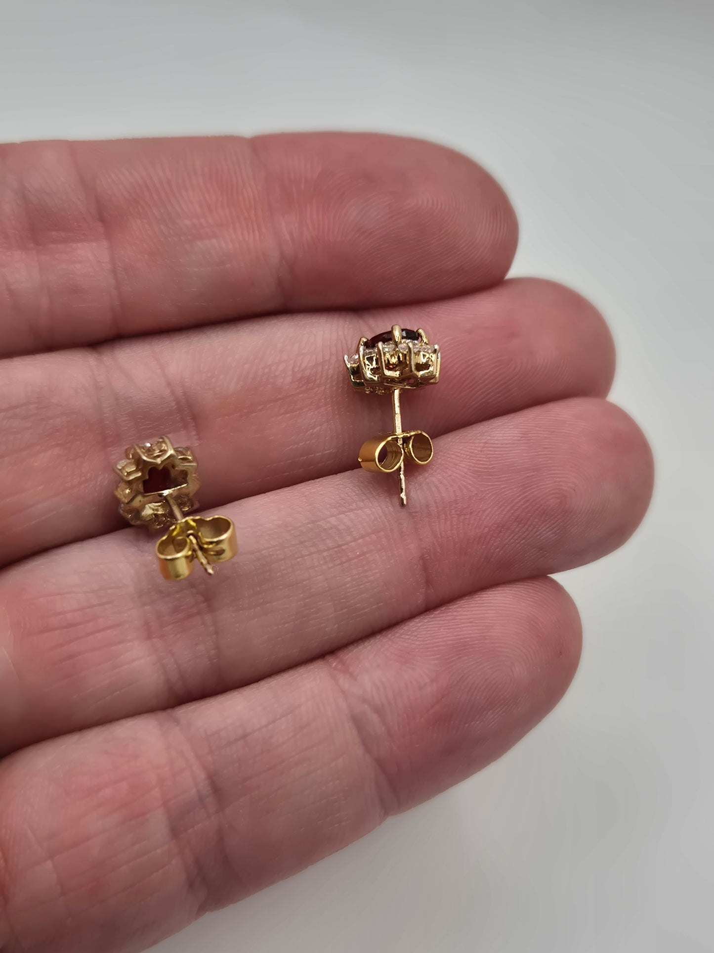 9ct gold garnet and white topaz earrings
