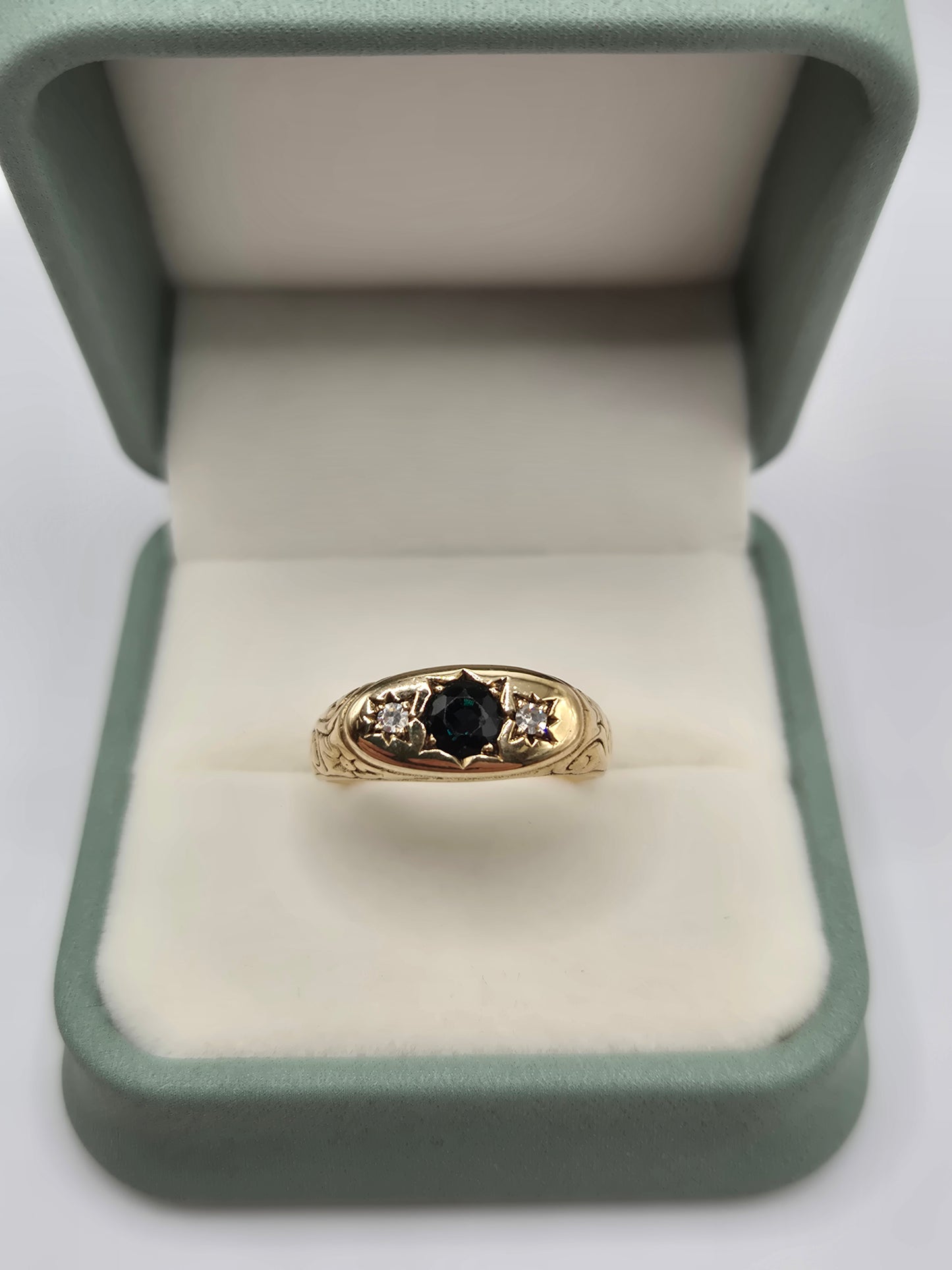 9ct gold sapphire and diamond gypsy ring