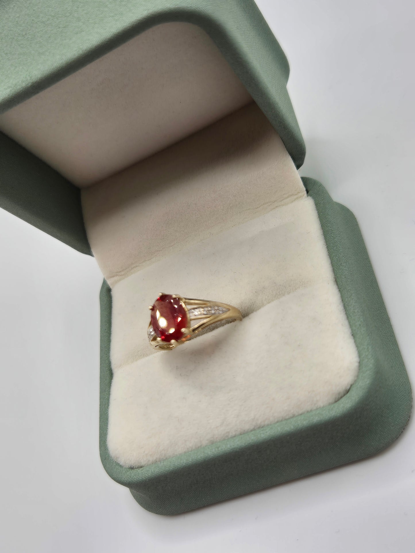 9ct gold fire opal and diamond ring