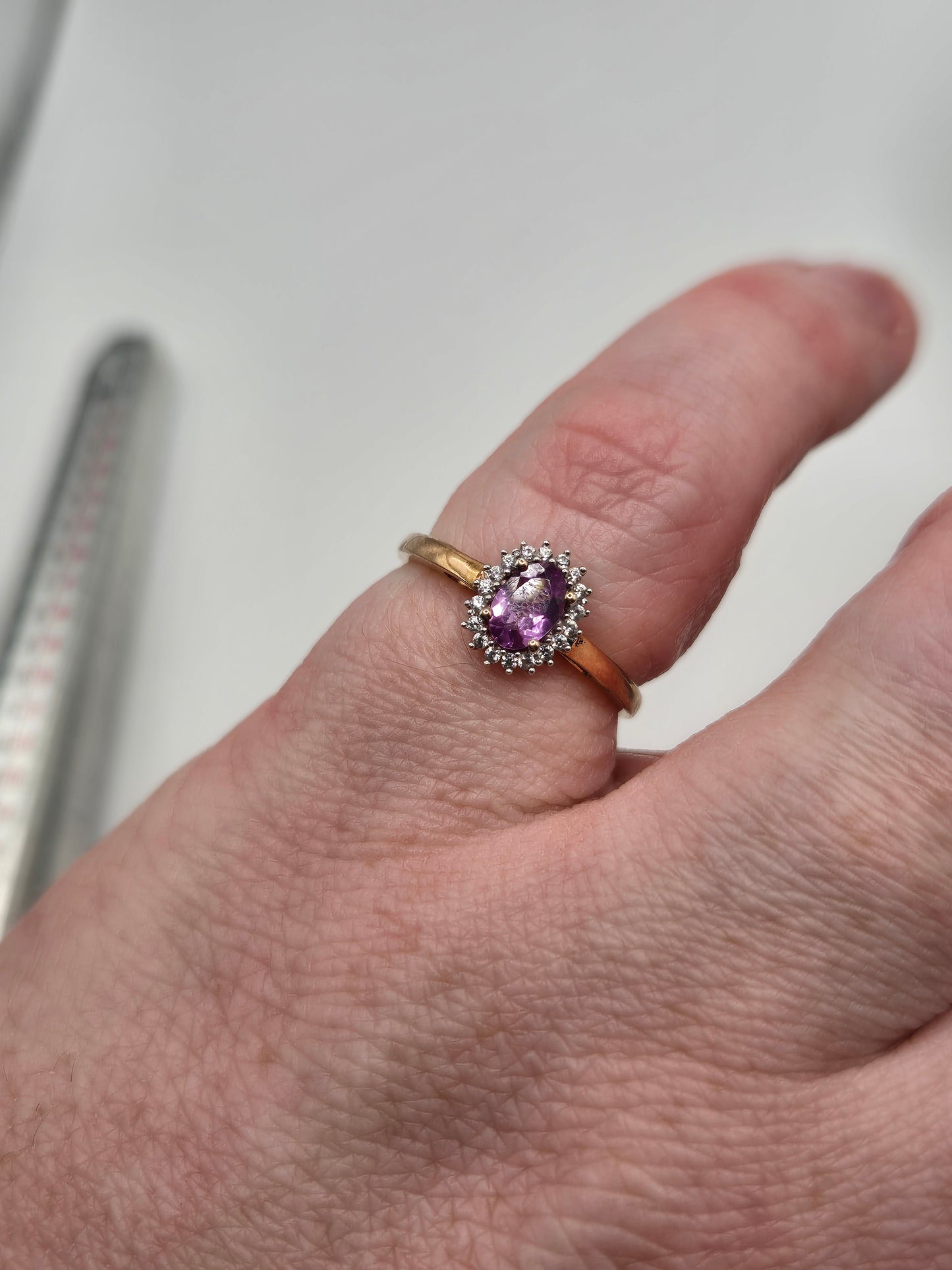 9ct rose gold amethyst and diamond ring