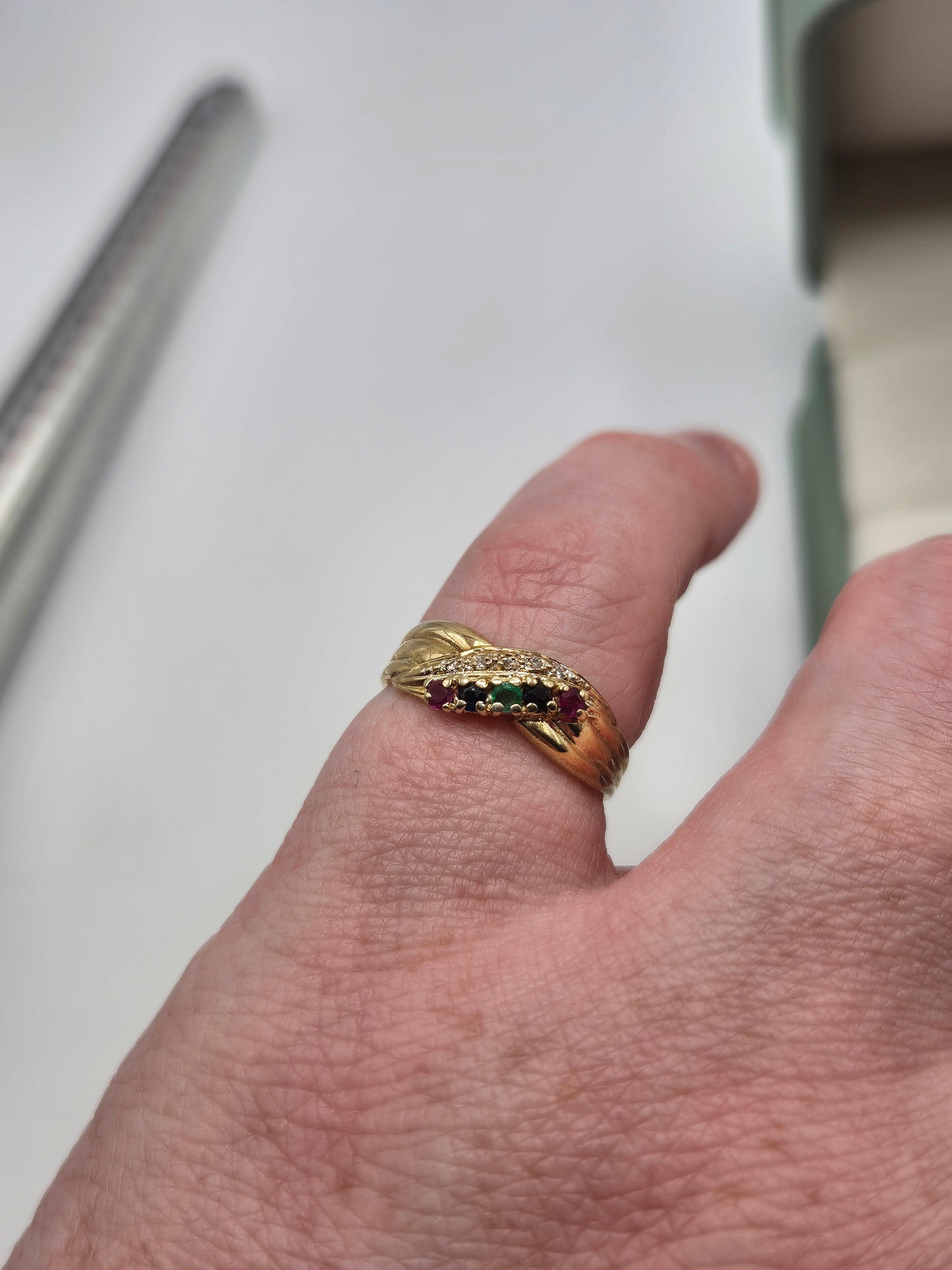 9ct gold mutligem and diamond ring