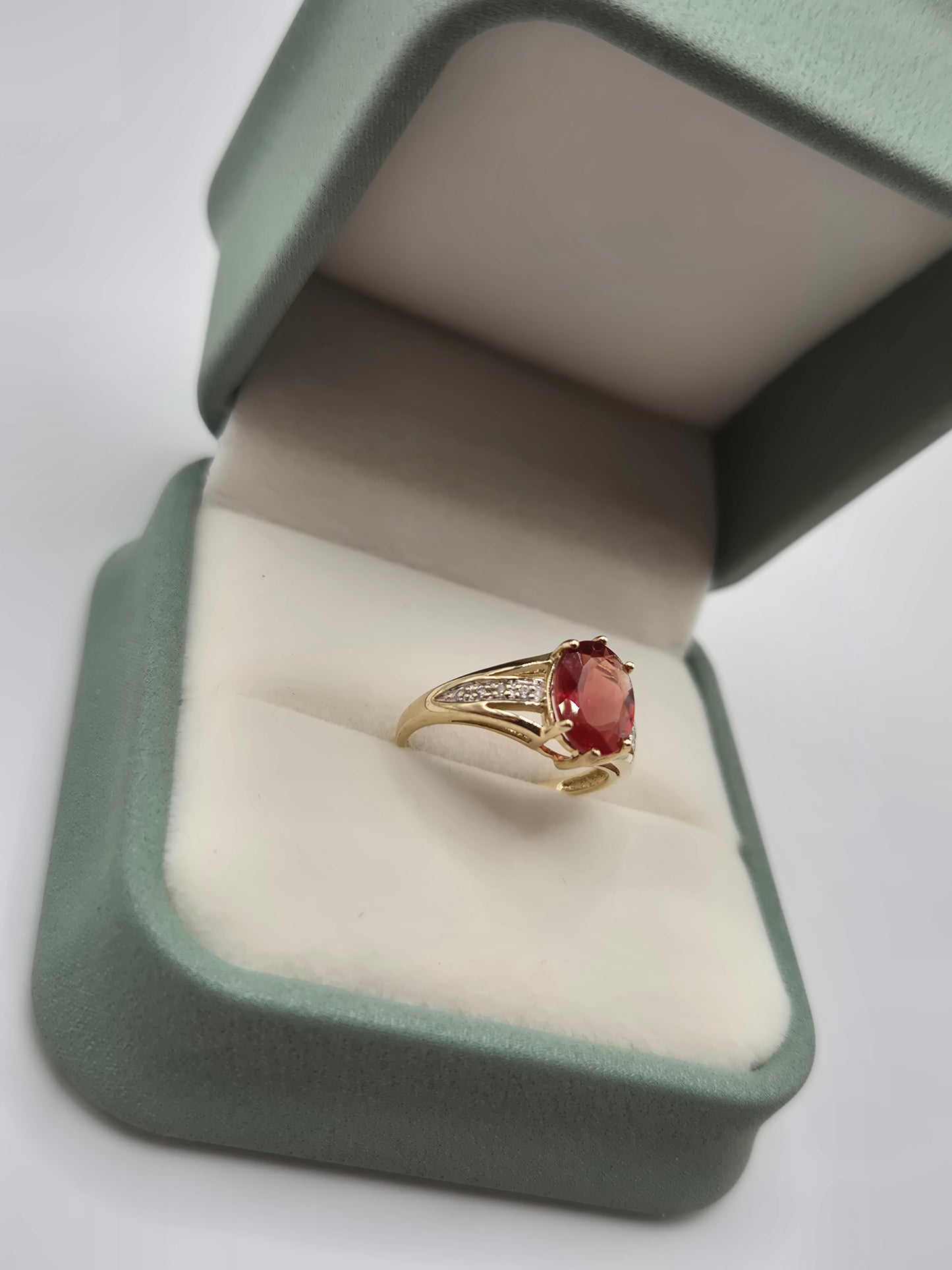 9ct gold fire opal and diamond ring
