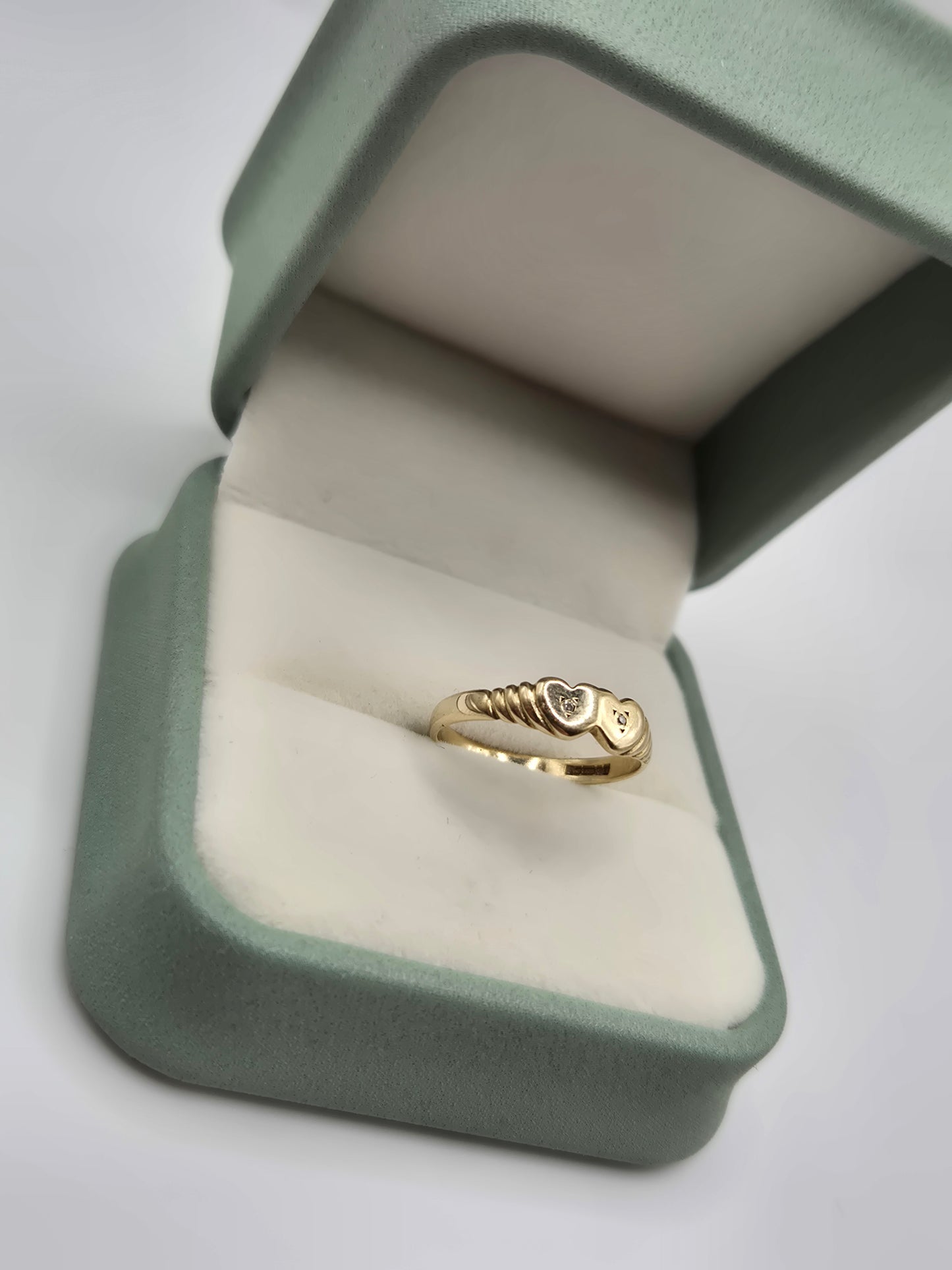 9ct gold diamond double heart ring