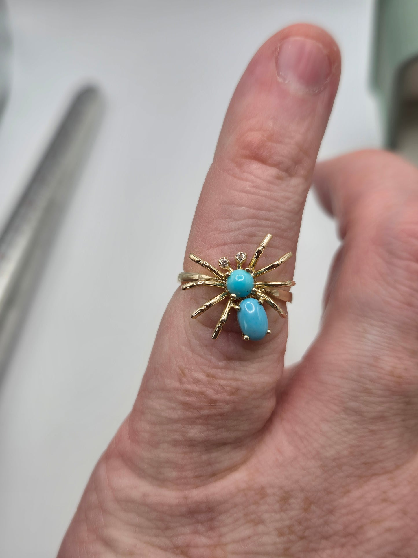 9ct gold turquoise and diamond spider ring