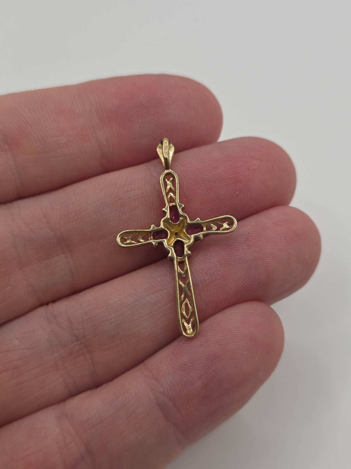 9ct gold ruby and diamond cross pendant